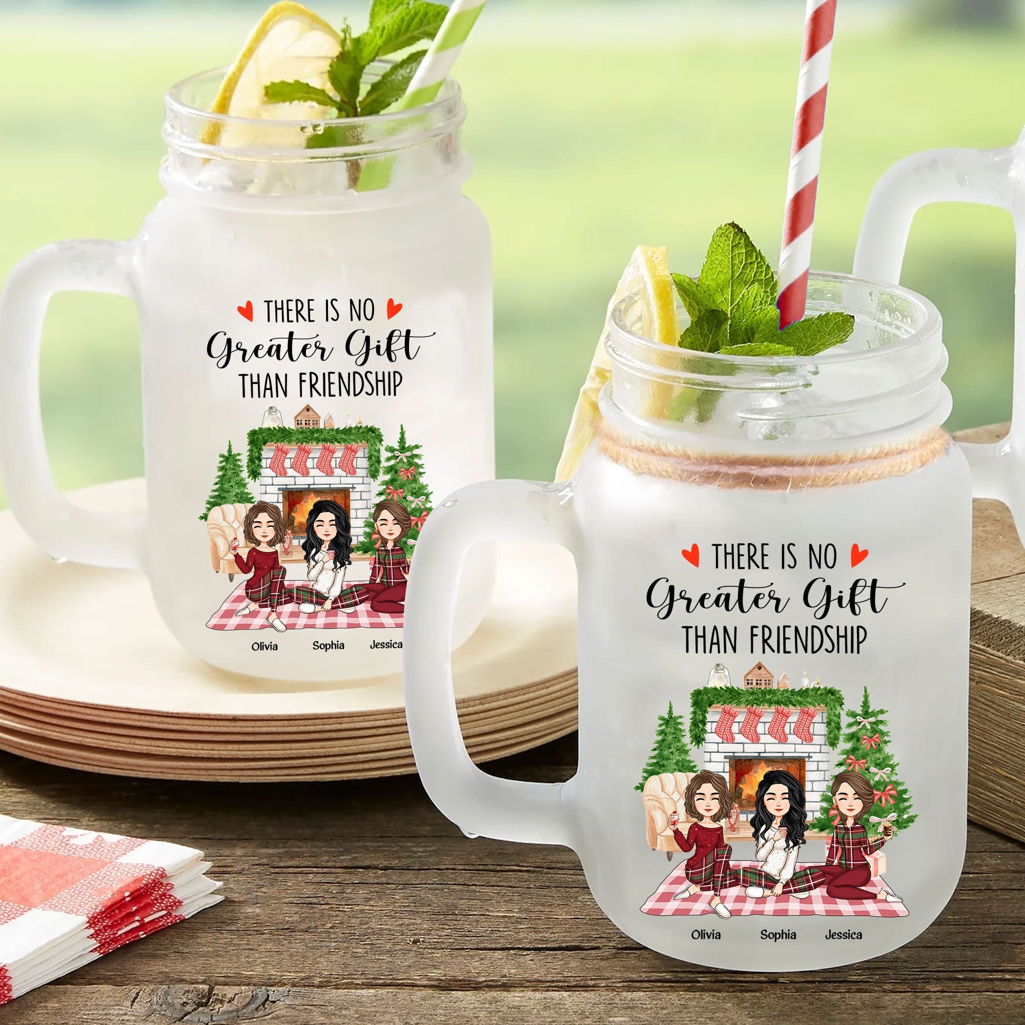 There No Greater Gift Than Friendship - Personalized Mason Jar Cup With Straw