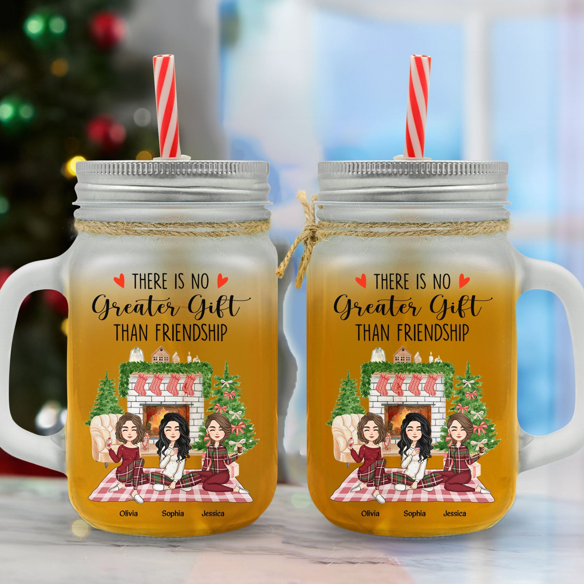 There No Greater Gift Than Friendship - Personalized Mason Jar Cup With Straw