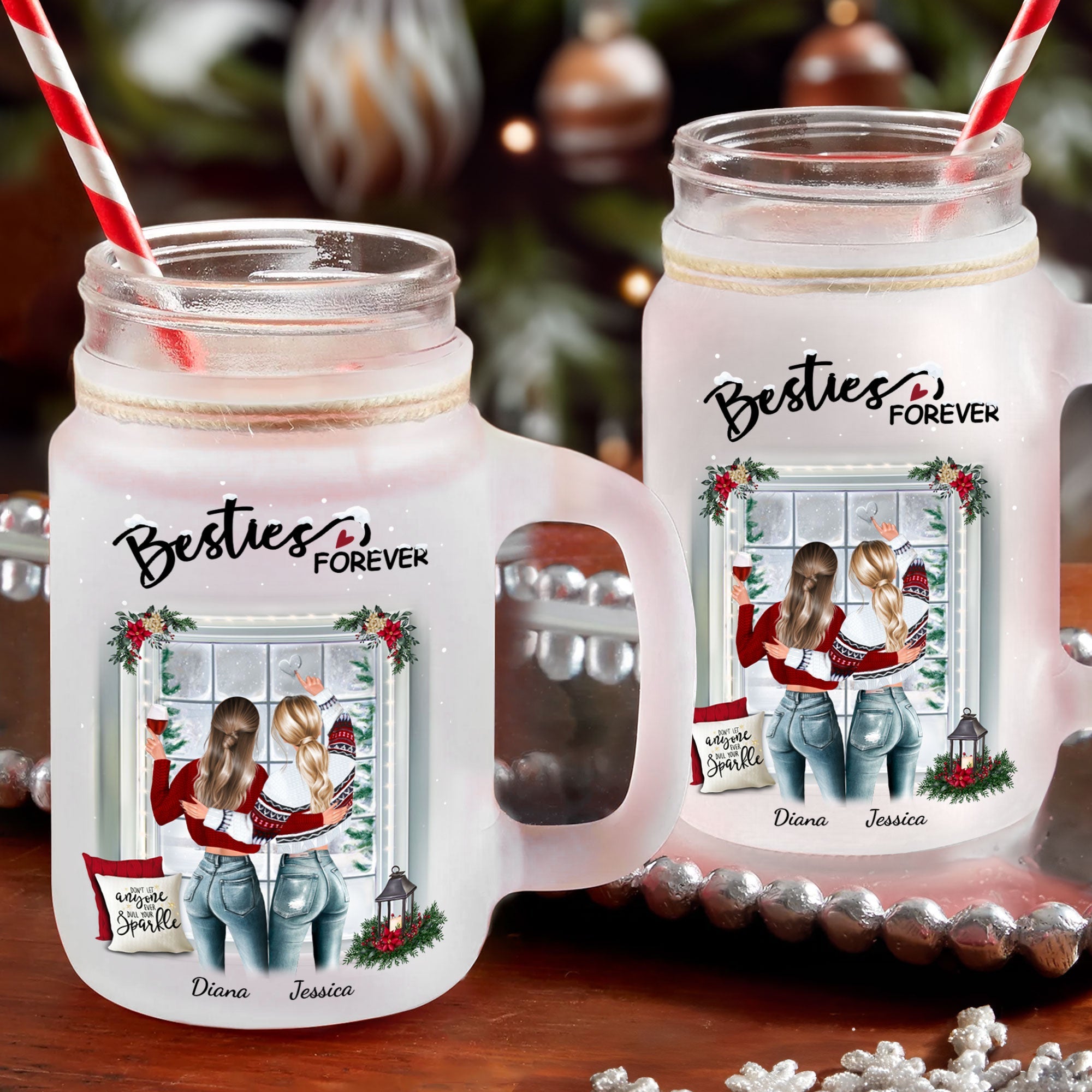 Besties Forever - Personalized Mason Jar Cup With Straw