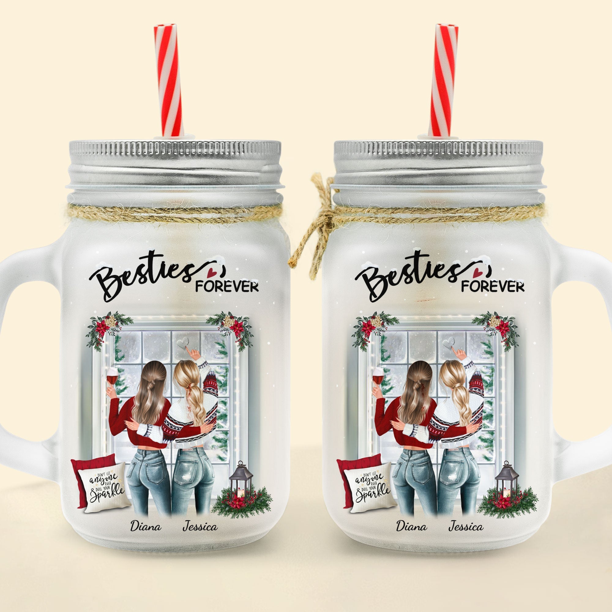 Besties Forever - Personalized Mason Jar Cup With Straw