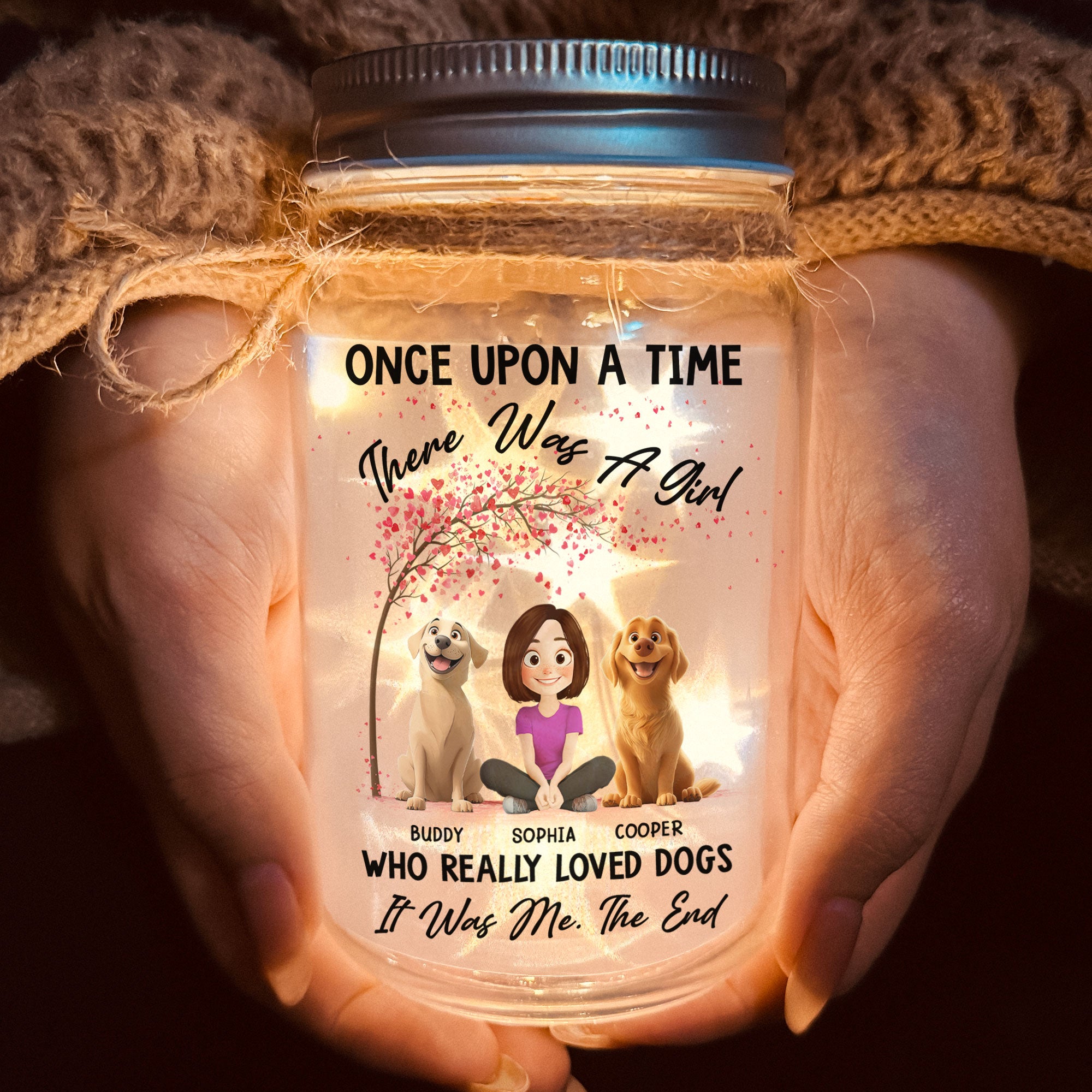 There Was A Girl Who Really Loved Dogs - Personalized Mason Jar Light