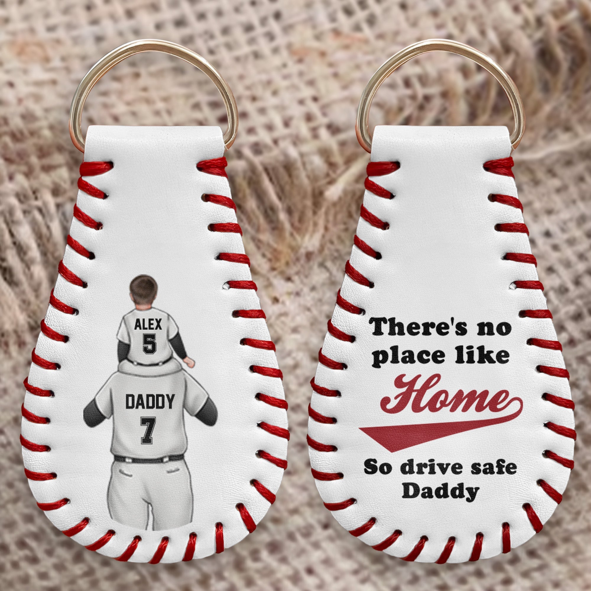 There's No Place Like Home - Personalized Leather Baseball Keychain