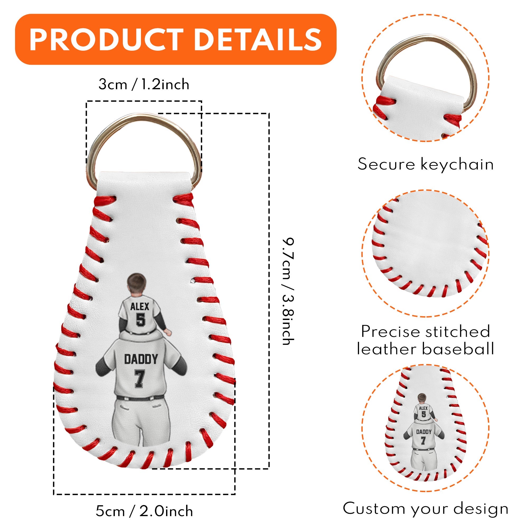 There's No Place Like Home - Personalized Leather Baseball Keychain