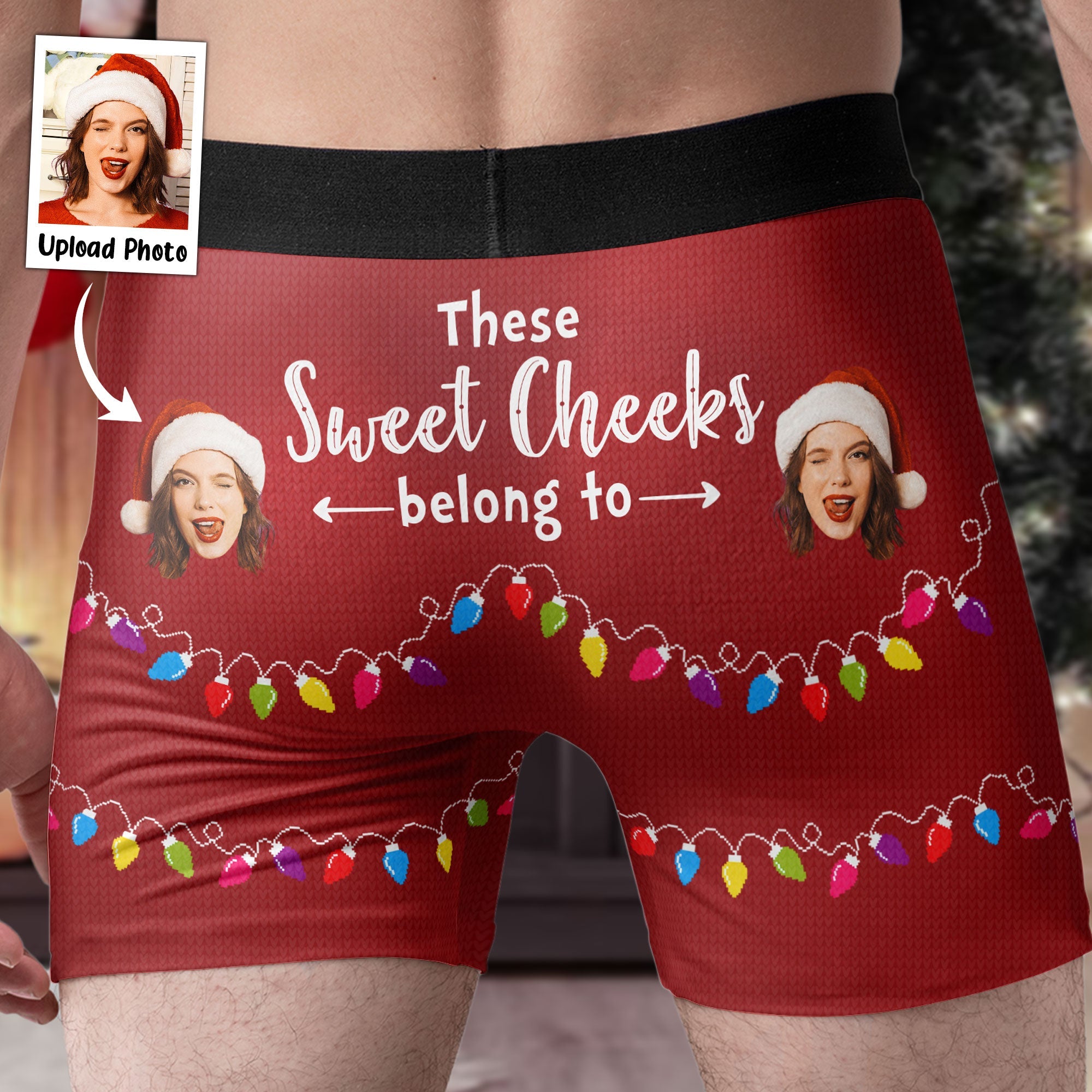 These Sweet Cheeks Belong To Custom Face - Personalized Photo Men's Boxer Briefs