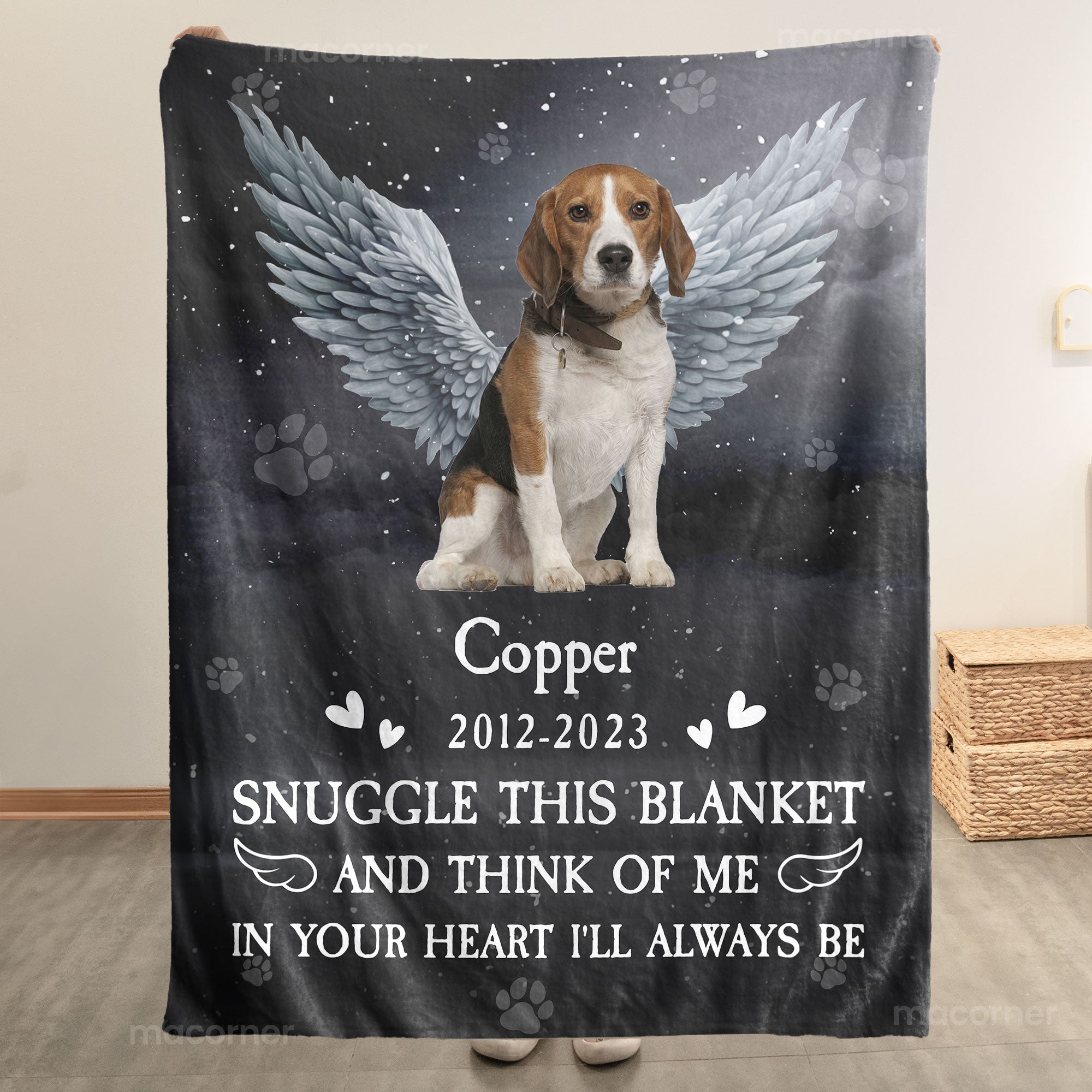 Think Of Me In Your Heart I'll Always Be - Personalized Photo Pet Memorial Blanket