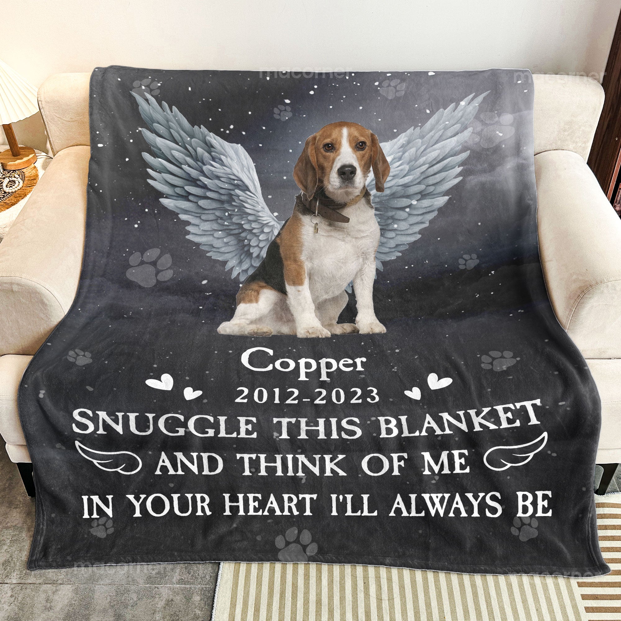 Think Of Me In Your Heart I'll Always Be - Personalized Photo Pet Memorial Blanket