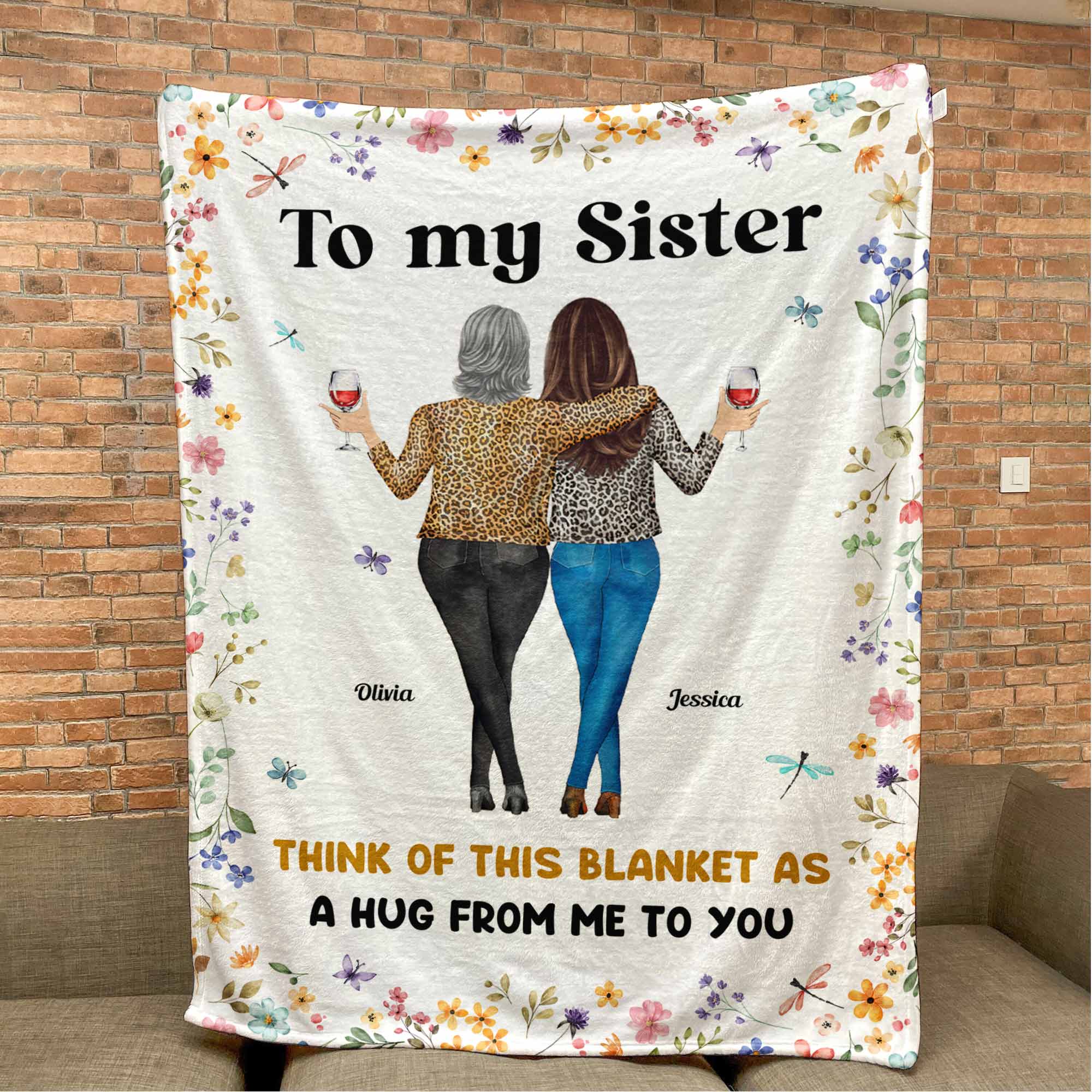 Think Of This Blanket As A Hug From Me To You Floral Style - Personalized Blanket