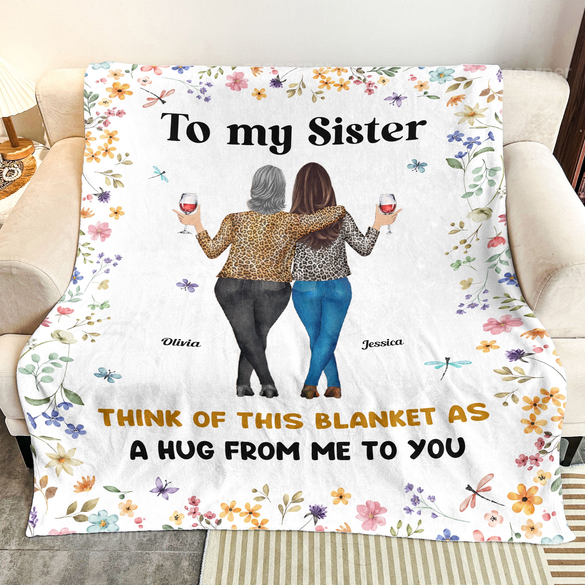 Think Of This Blanket As A Hug From Me To You Floral Style - Personalized Blanket