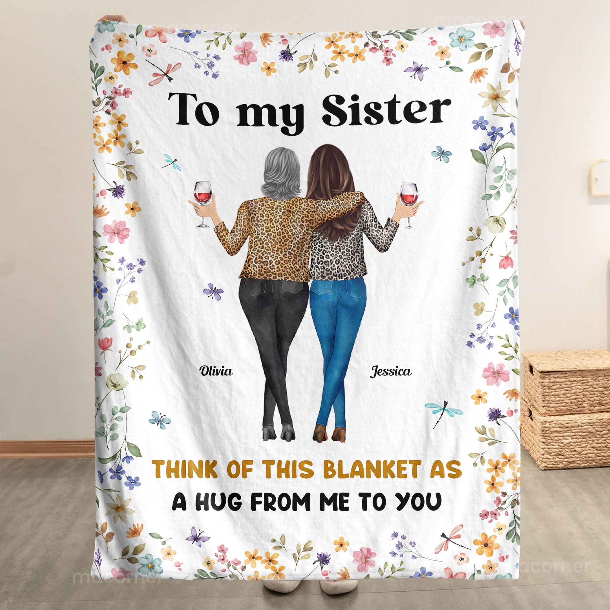 Think Of This Blanket As A Hug From Me To You Floral Style - Personalized Blanket