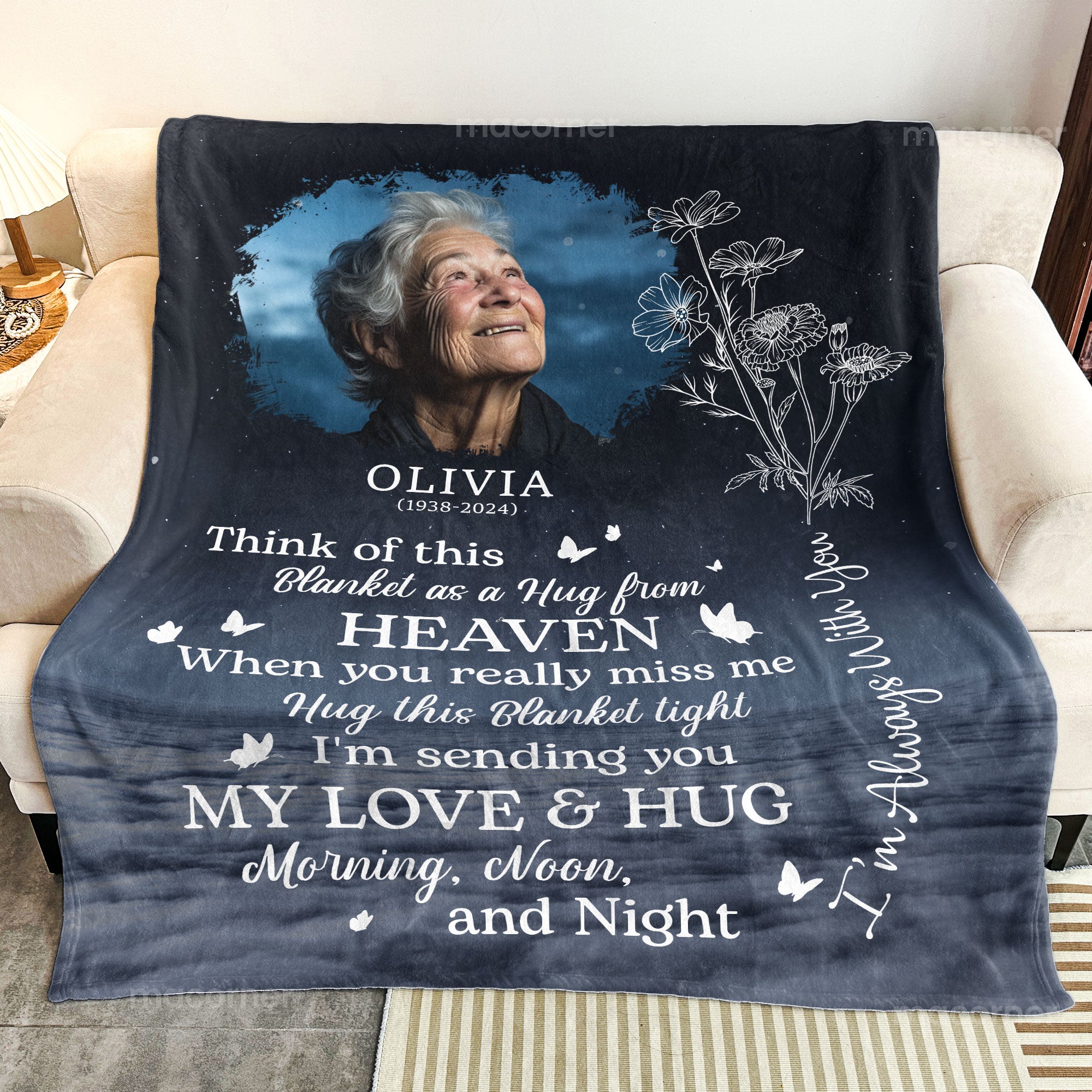 Think Of This Blanket As A Hug From Heaven - Personalized Photo Blanket