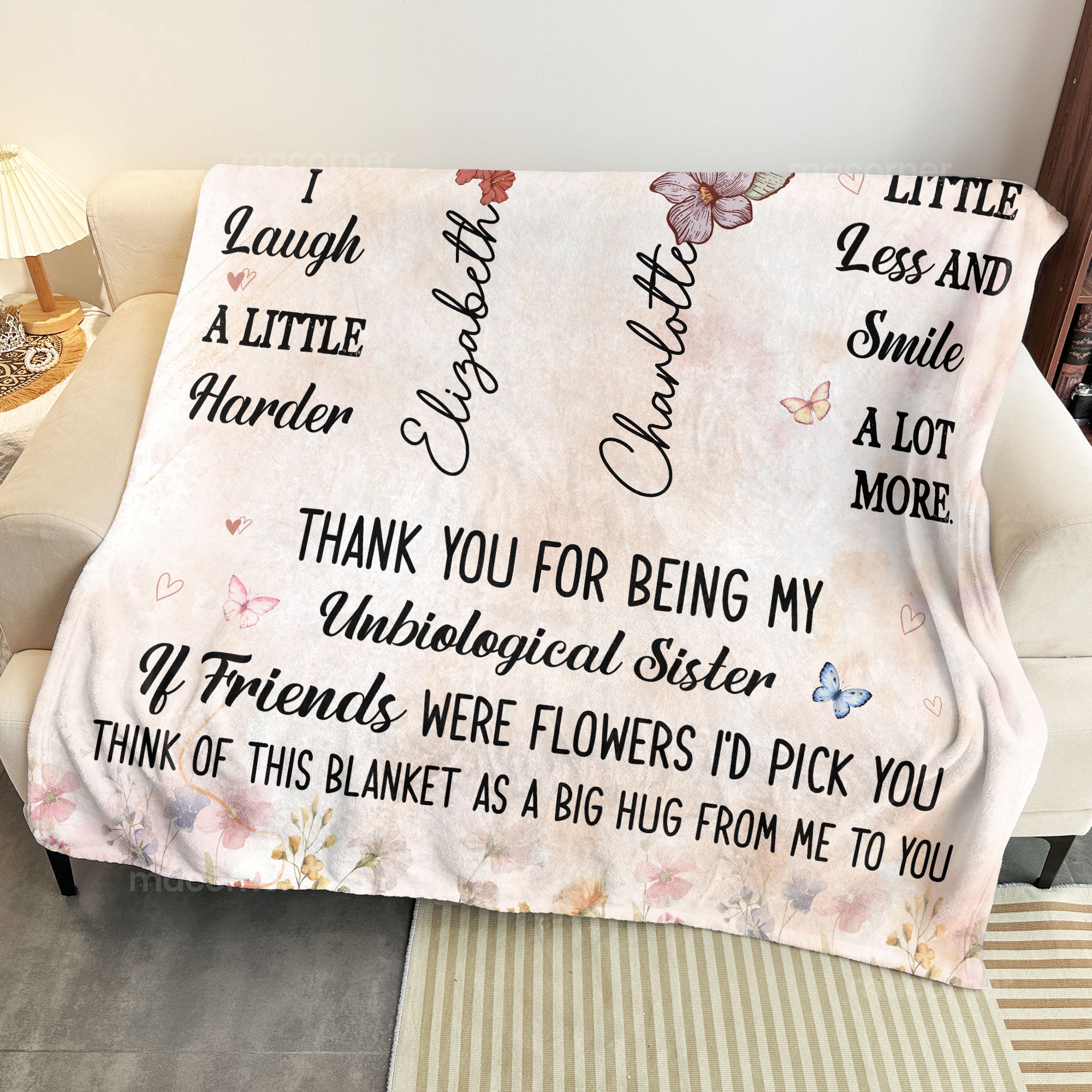 Think Of This Blanket As A Big Hug - Custom Birth Flower - Personalized Blanket