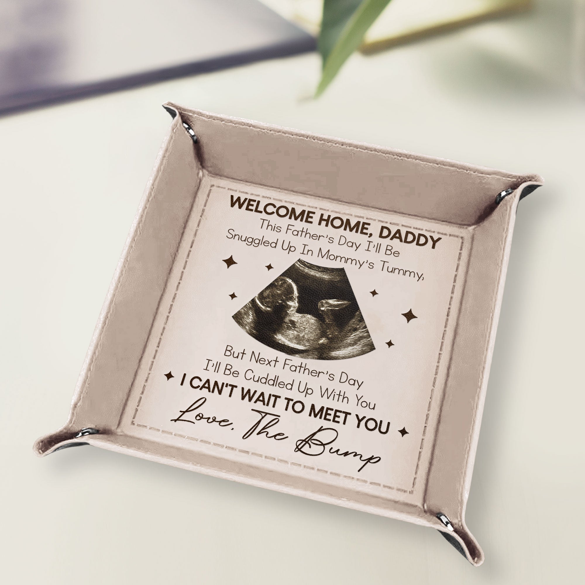 This Father's Day I'll Be Snuggled Up In Mommy's Tummy - Personalized Leather Valet Tray