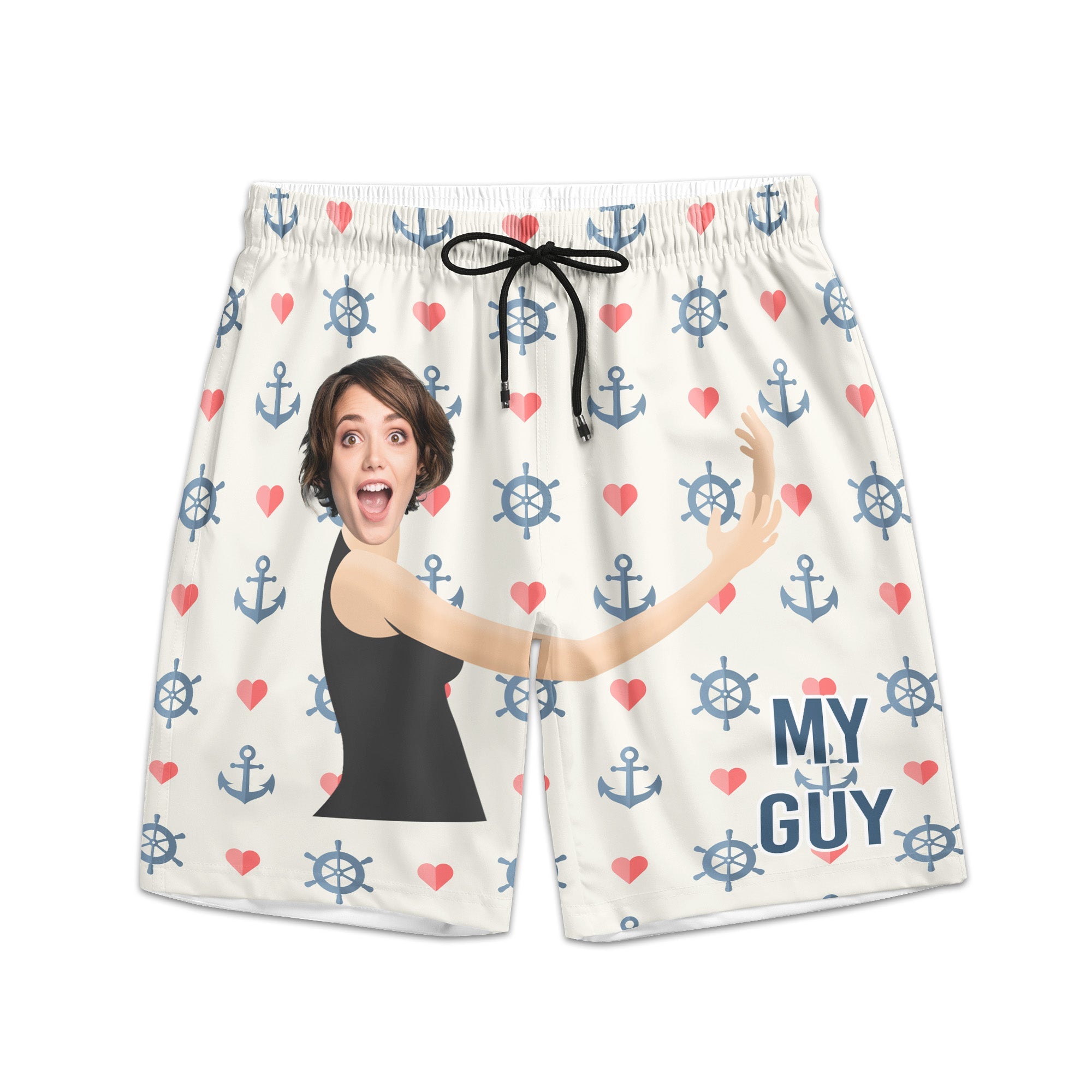 This Is My Guy With Marine Pattern - Personalized Photo Beach Shorts