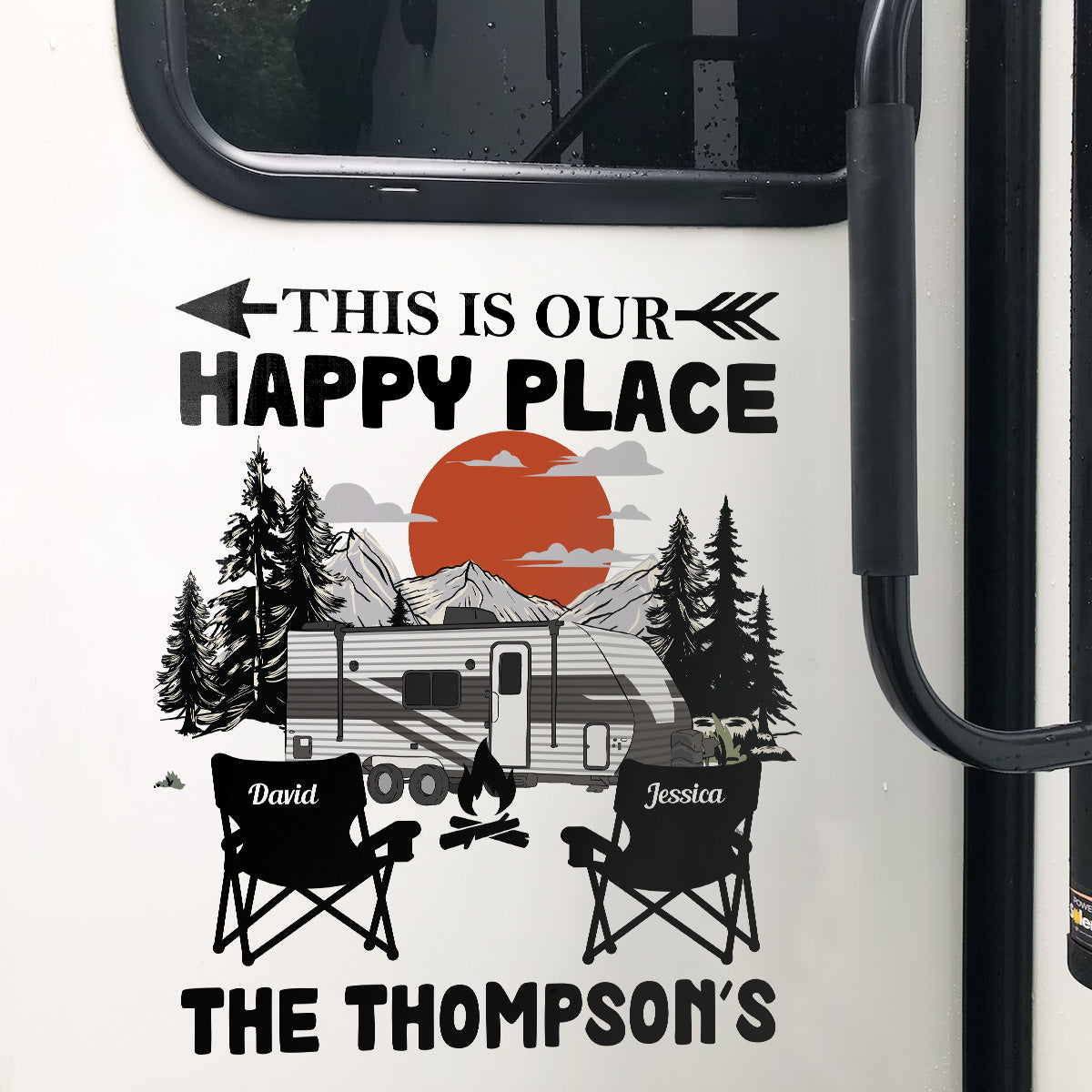 This Is Our Happy Place Custom Campsite Family Name - Personalized RV Decal