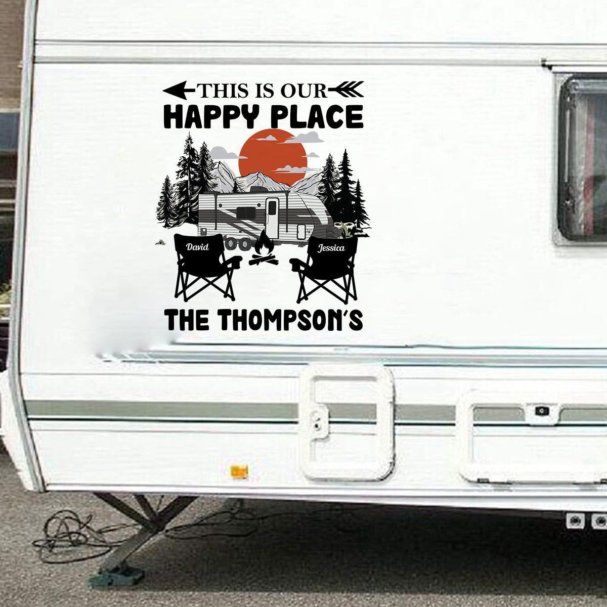 This Is Our Happy Place Custom Campsite Family Name - Personalized RV Decal