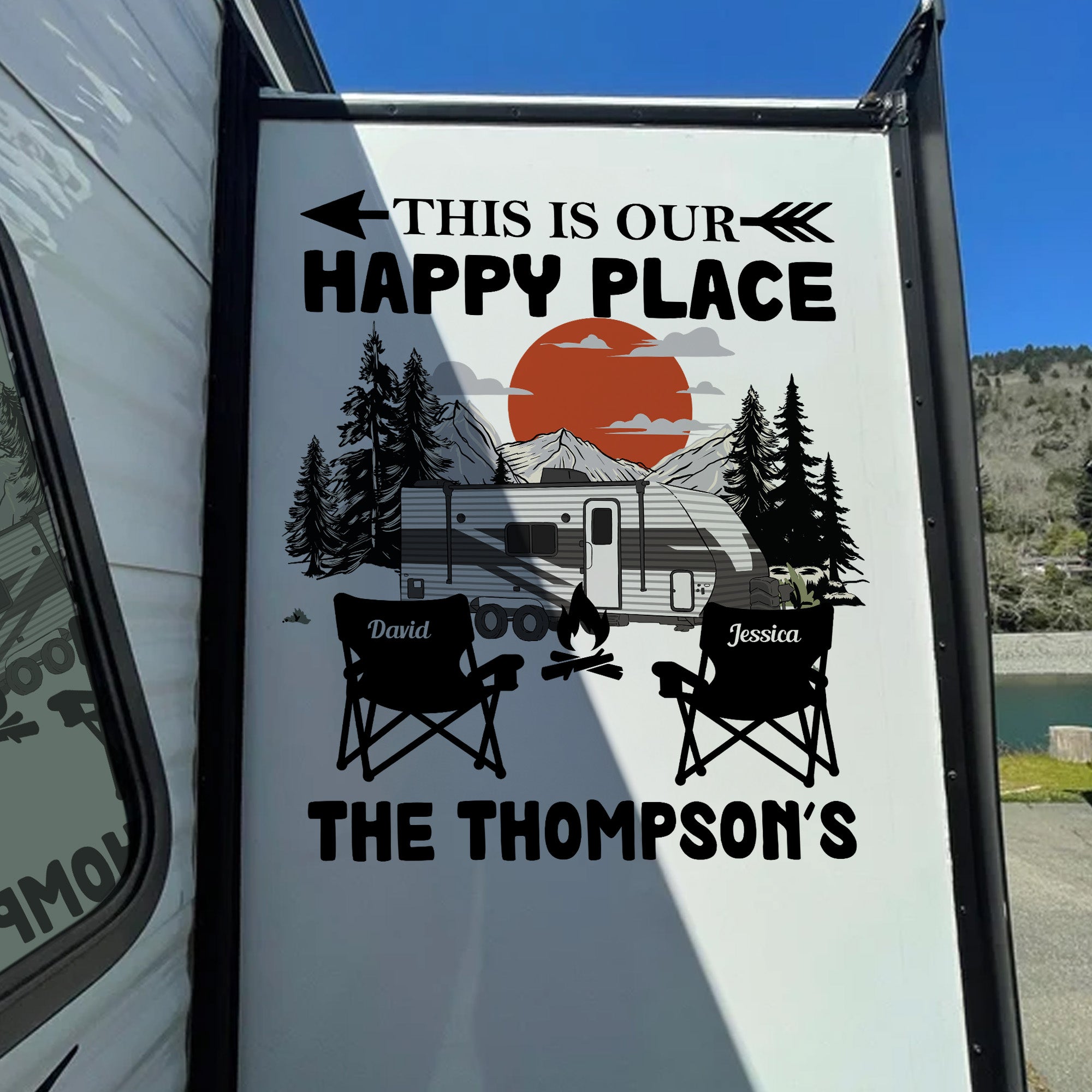 This Is Our Happy Place Custom Campsite Family Name - Personalized RV Decal