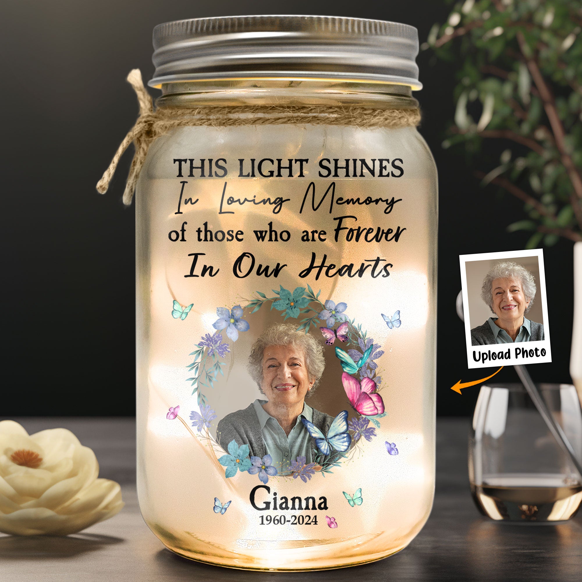 This Light Shines In Loving Memory Of Those - Personalized Photo Mason Jar Light