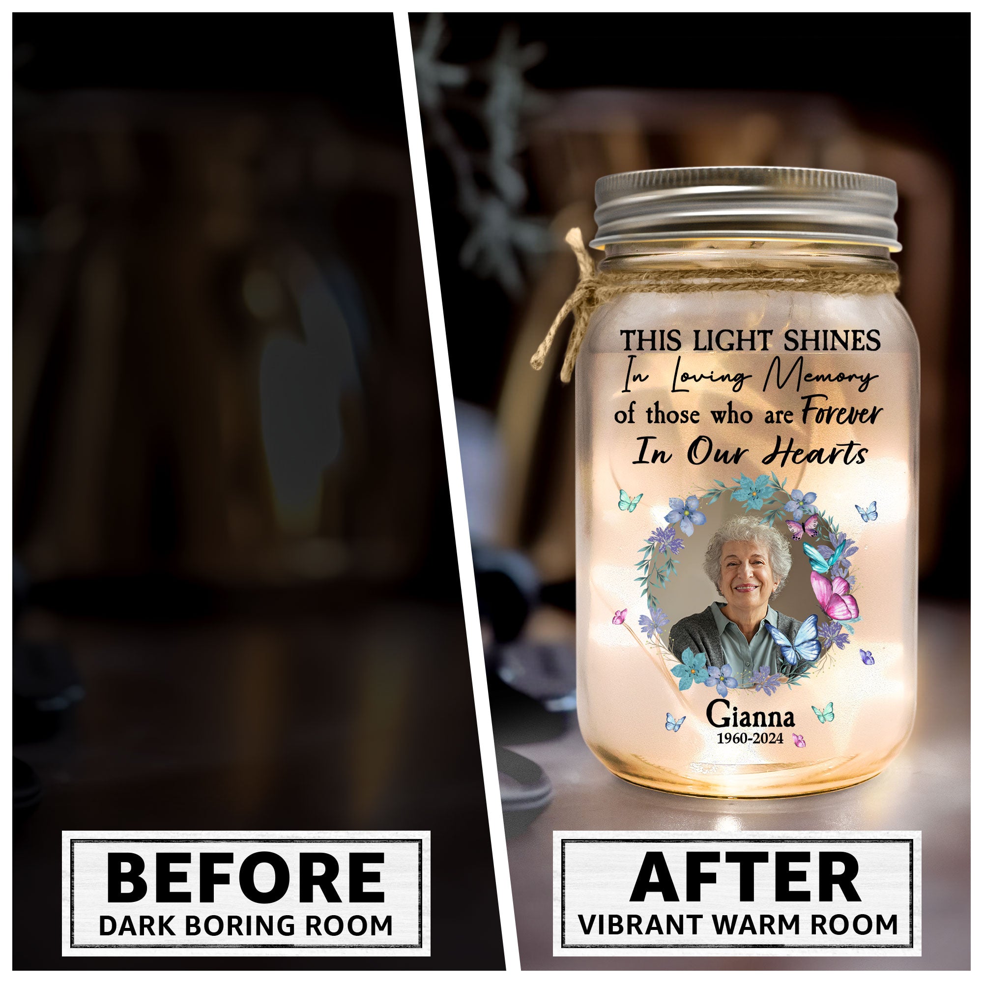 This Light Shines In Loving Memory Of Those - Personalized Photo Mason Jar Light