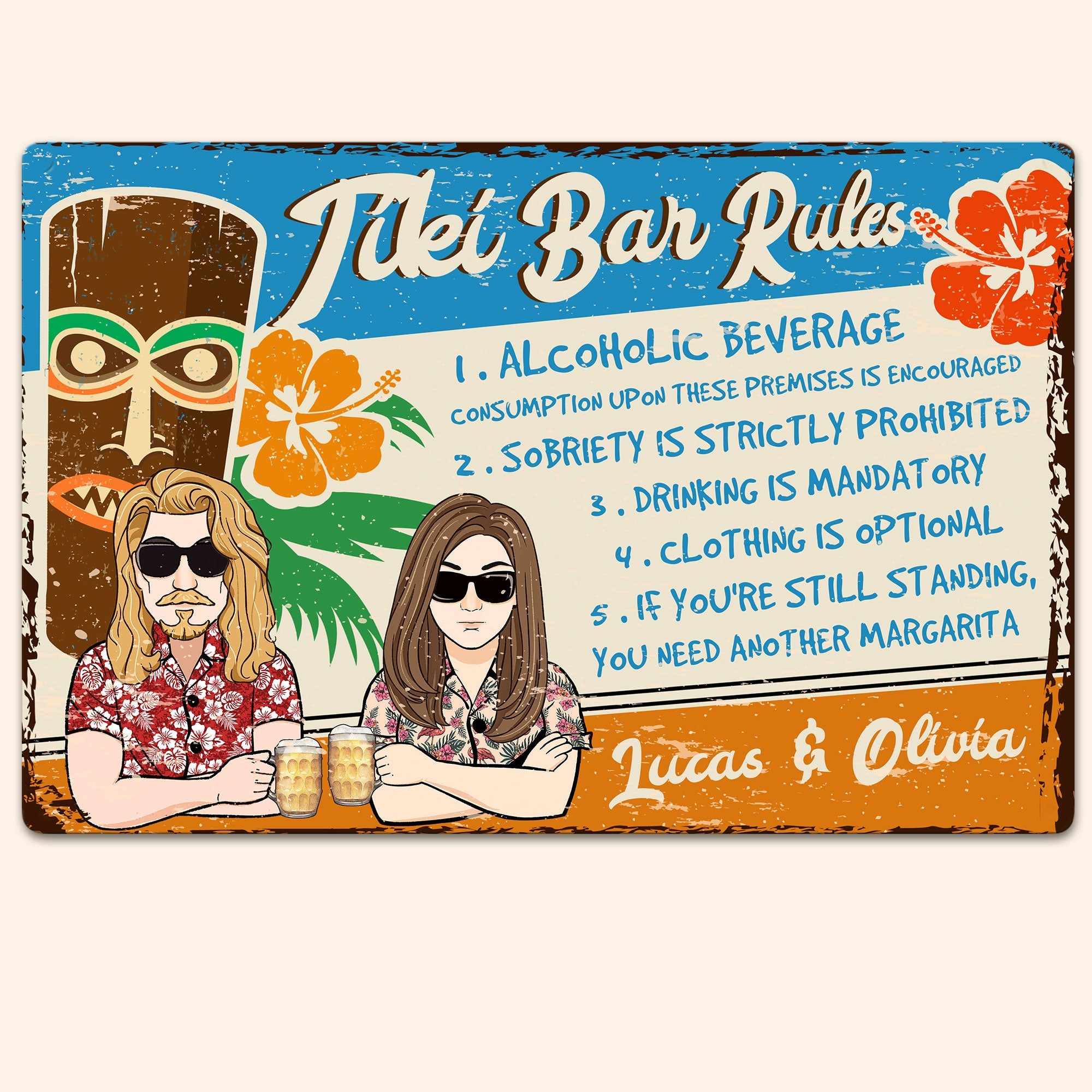 Tiki Bar Rules - Personalized Metal Sign