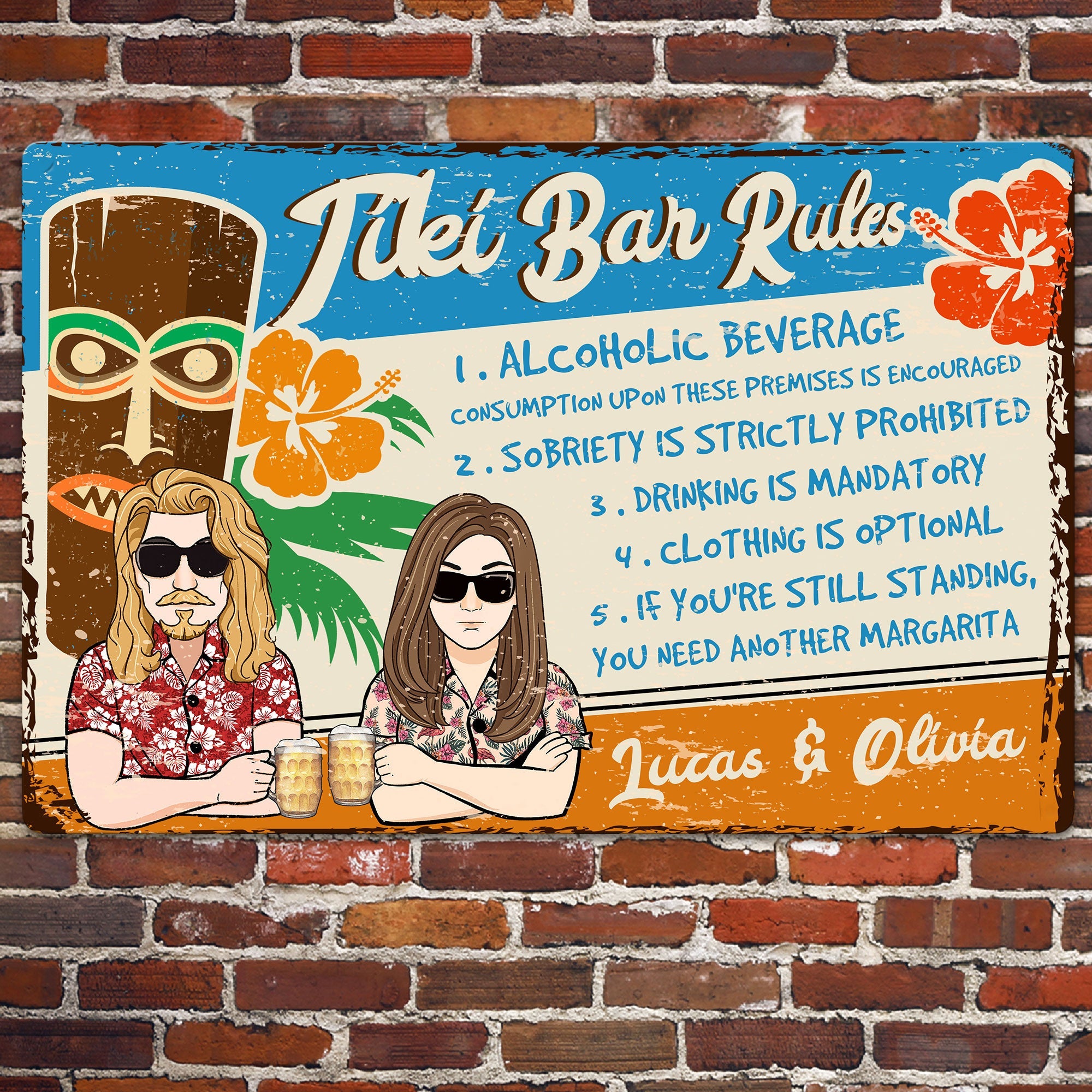 Tiki Bar Rules - Personalized Metal Sign