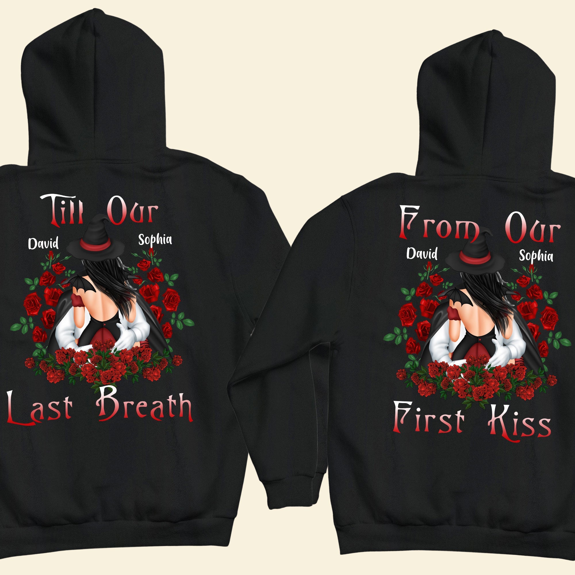 Till Our Last Breath - Personalized Matching Couple Back Printed Hoodies