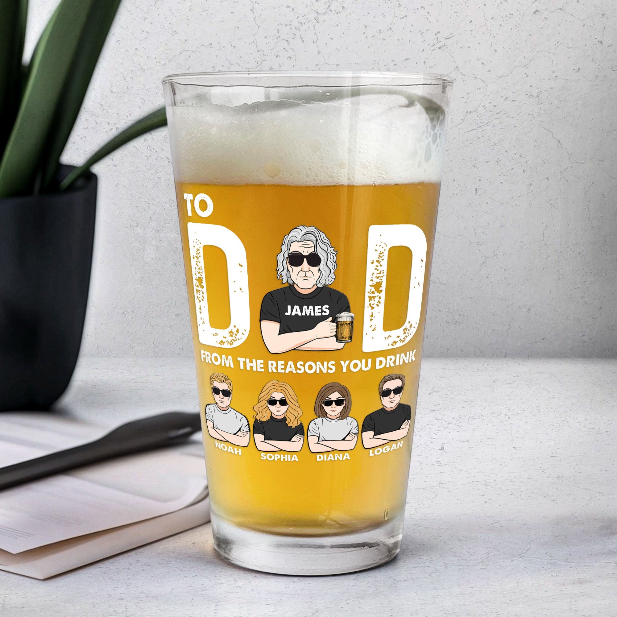 To Dad From The Reasons You Drink - Personalized Beer Glass