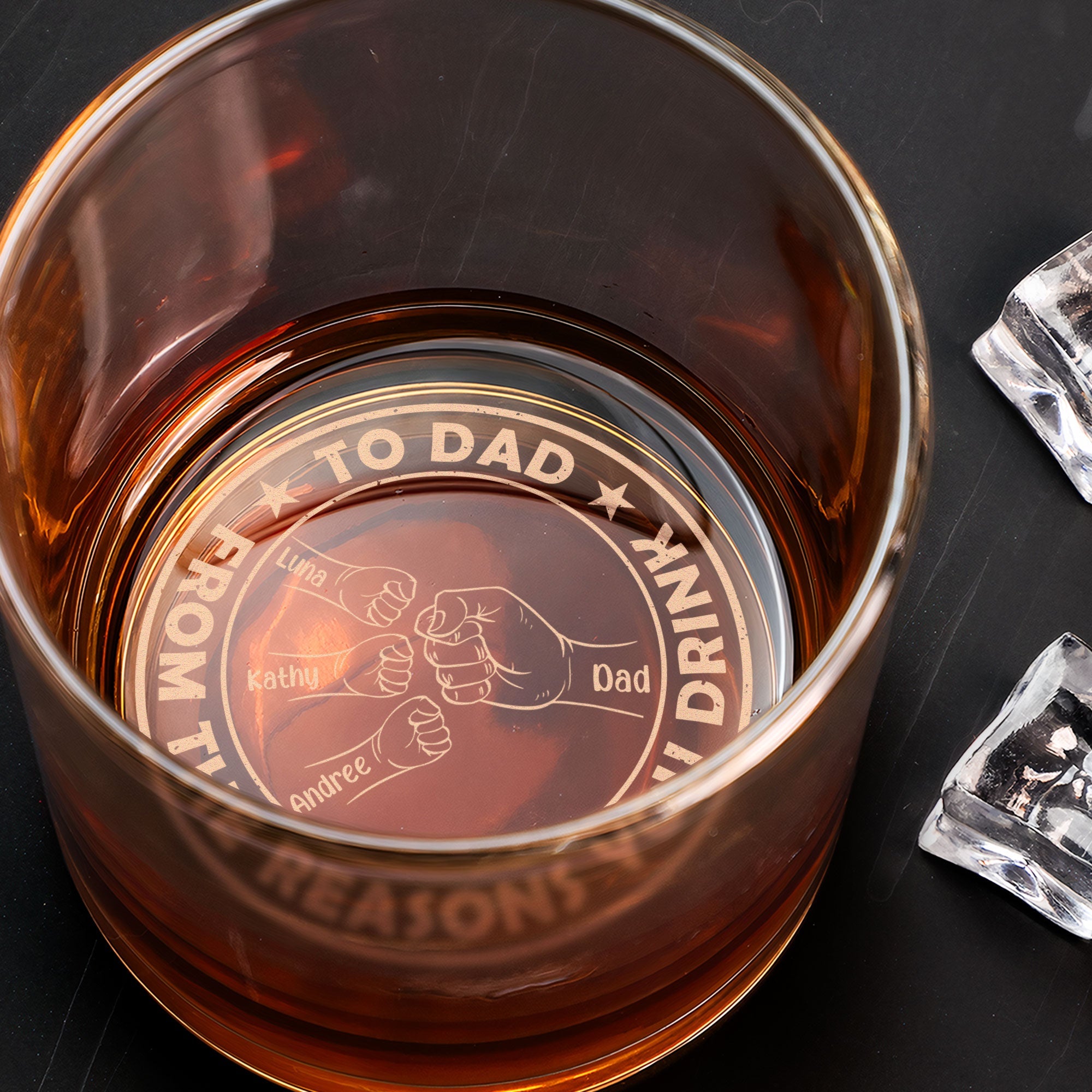 To Dad From The Reasons You Drink - Personalized Engraved Whiskey Glass