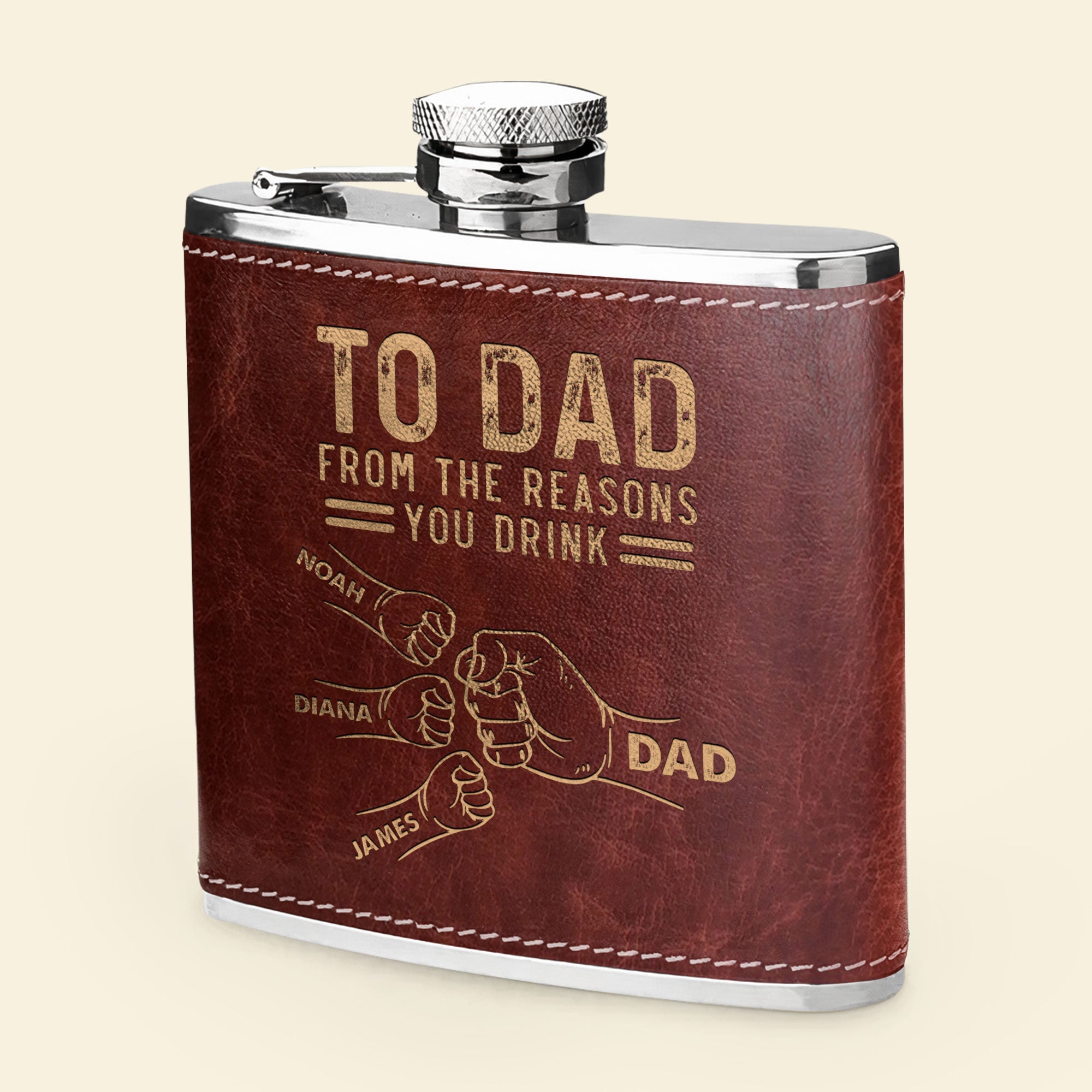 To Dad From The Reasons You Drink - Personalized Leather Flask