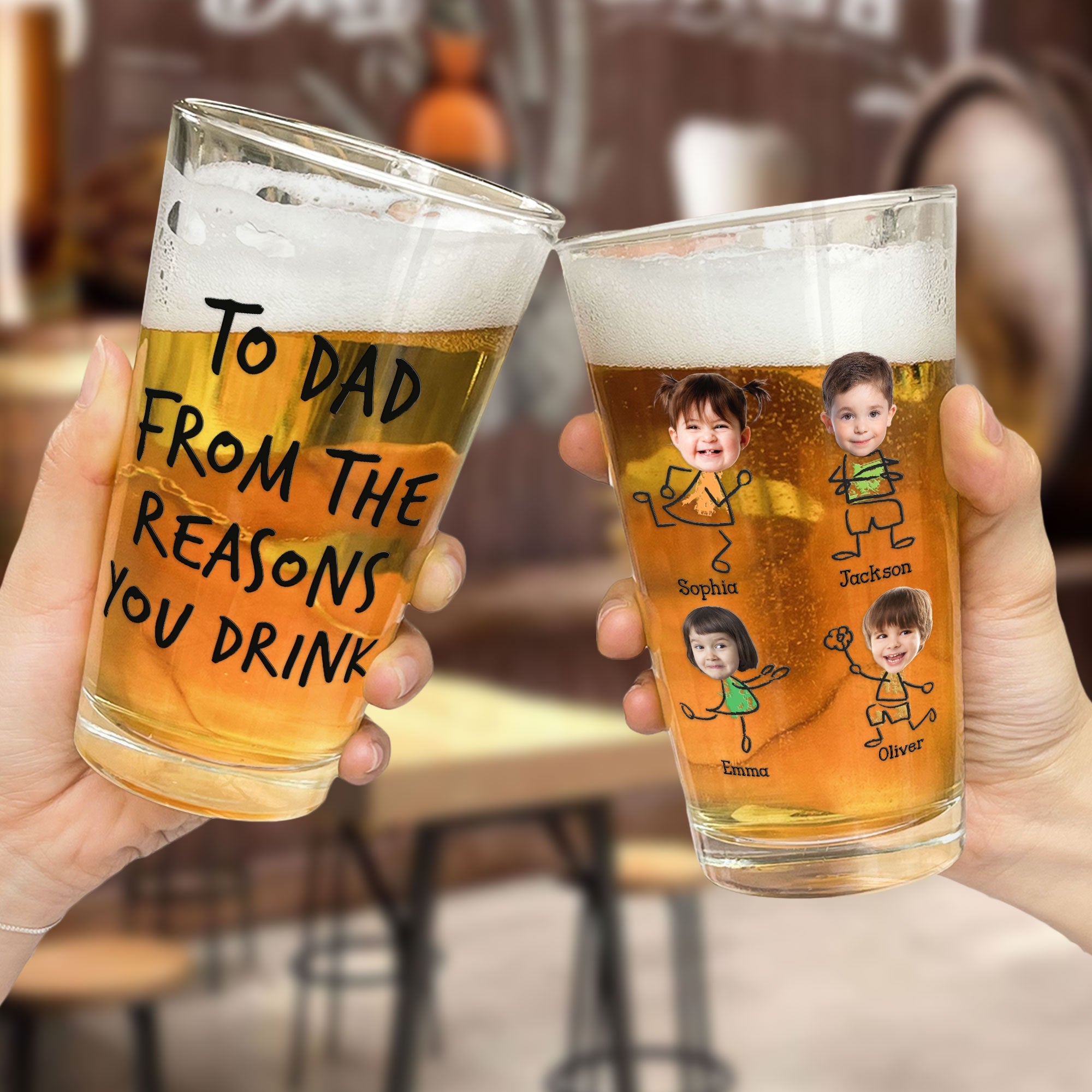 To Dad From The Reasons You Drink - Personalized Photo Beer Glass