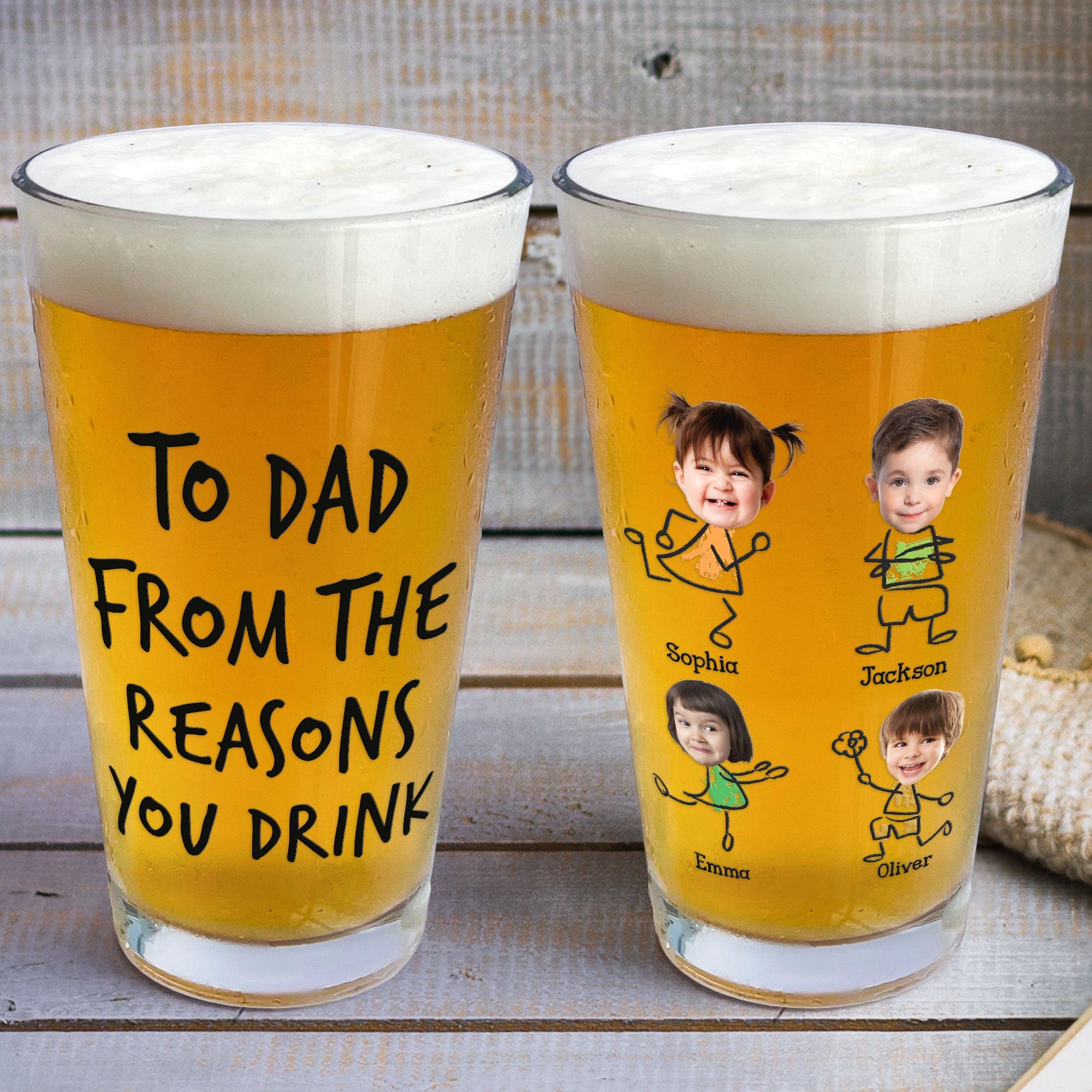 To Dad From The Reasons You Drink - Personalized Photo Beer Glass