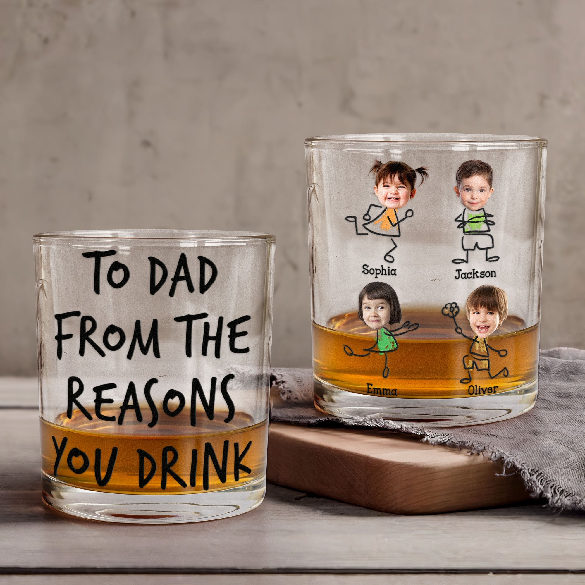 To Dad From The Reasons You Drink - Personalized Photo Whiskey Glass