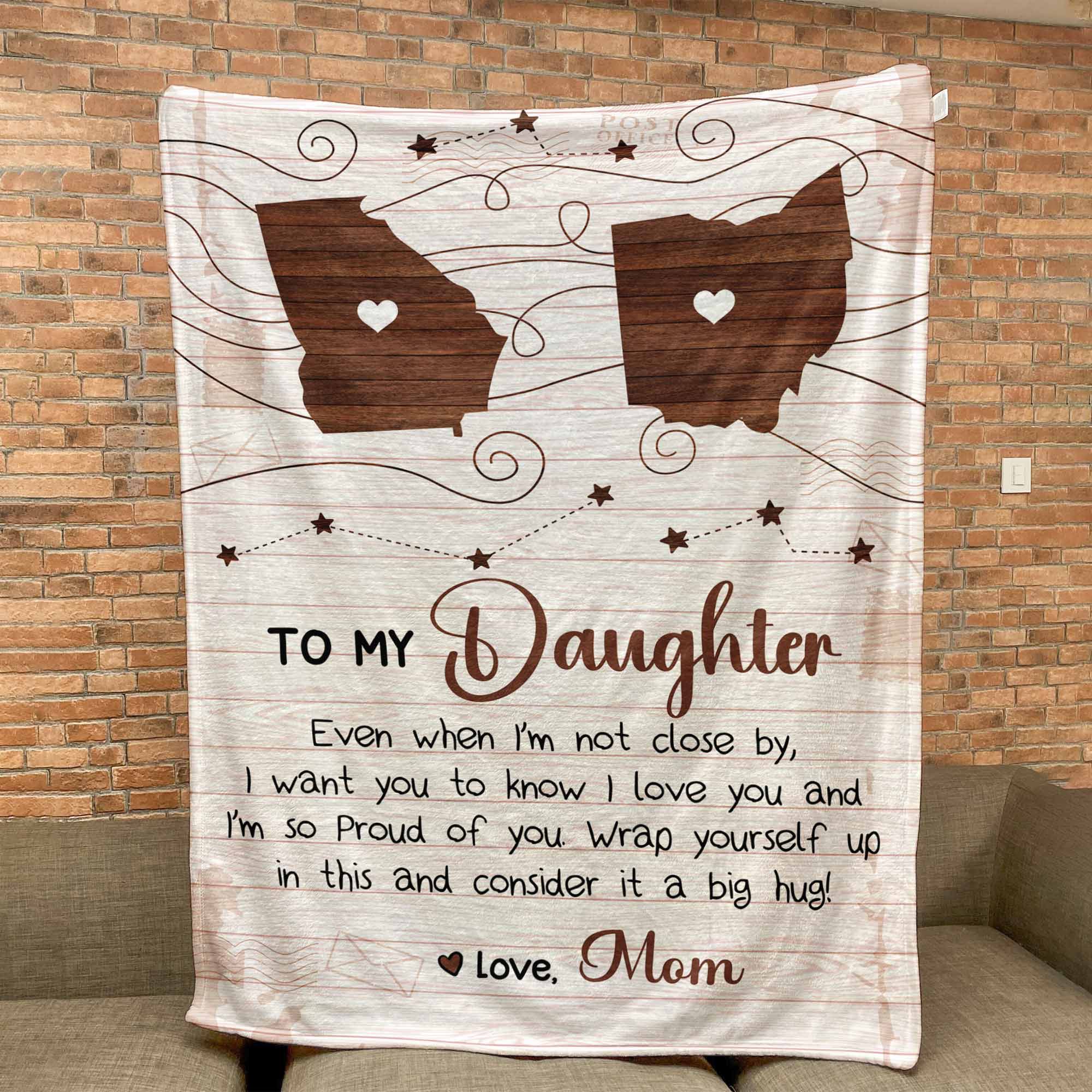 To Daughter, Son - Consider It A Big Hug - Custom States - Personalized Blanket