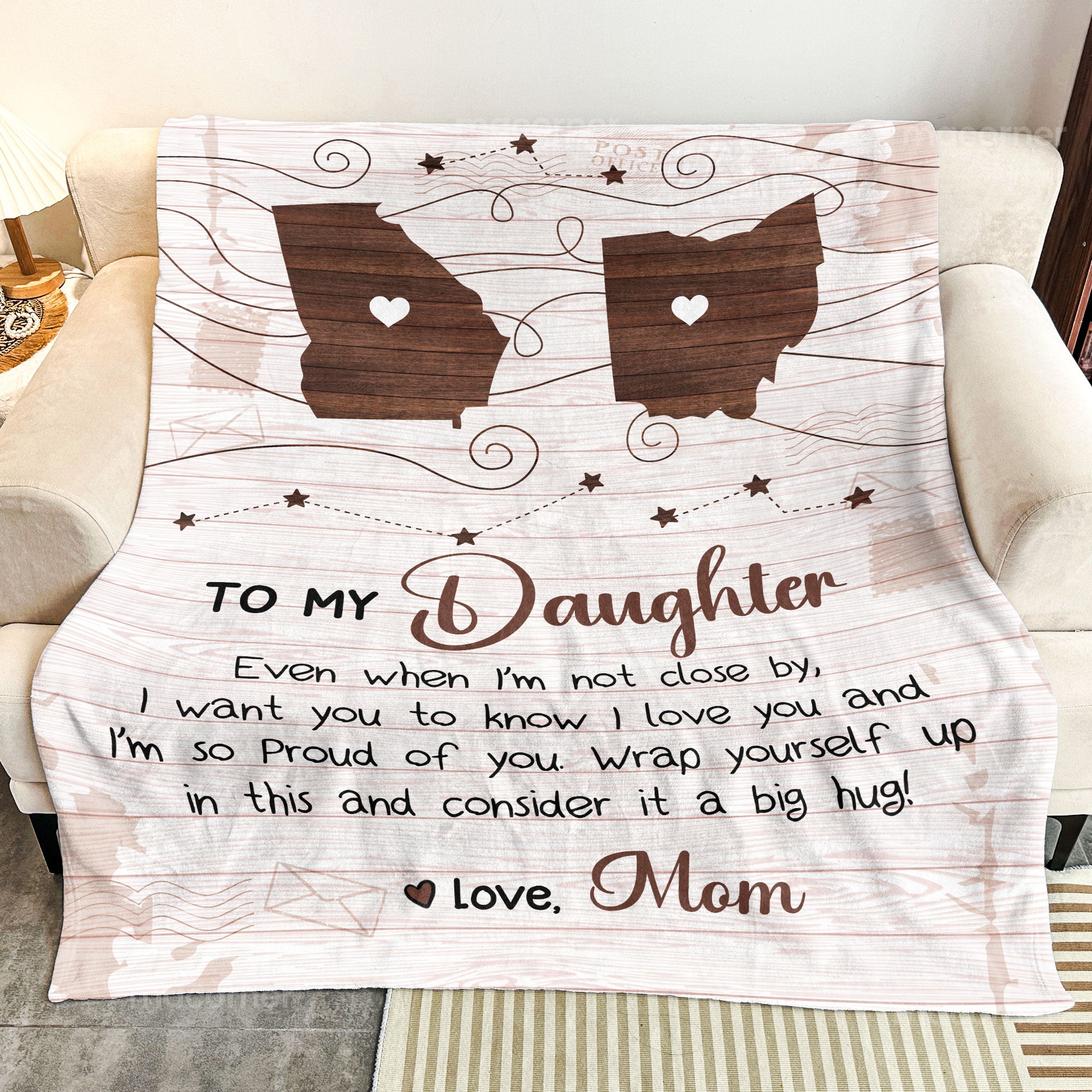 To Daughter, Son - Consider It A Big Hug - Custom States - Personalized Blanket