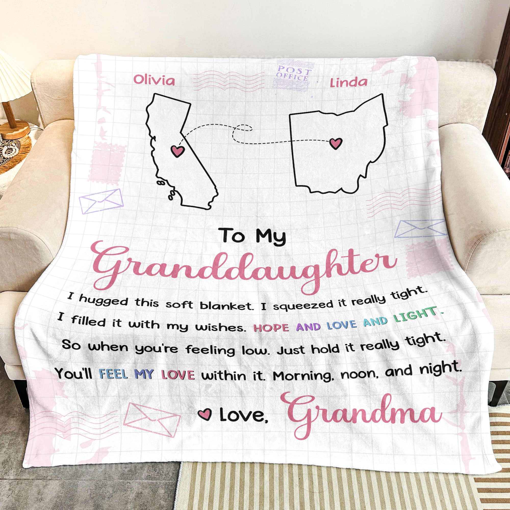 To Granddaughter, Grandson - I Hugged This Soft Blanket - Custom States - Personalized Blanket