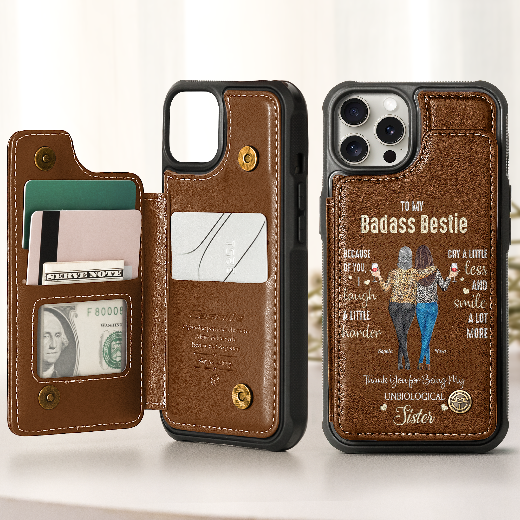 To My Badass Bestie - Personalized Leather Flip Wallet Phone Case