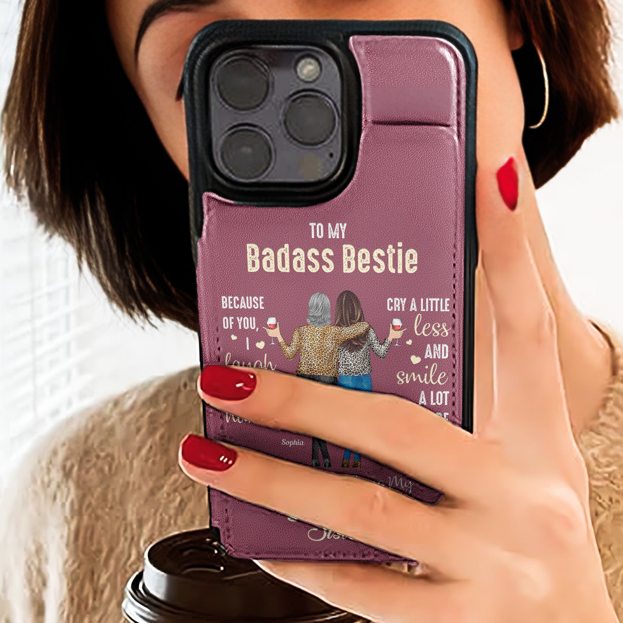 To My Badass Bestie - Personalized Leather Flip Wallet Phone Case