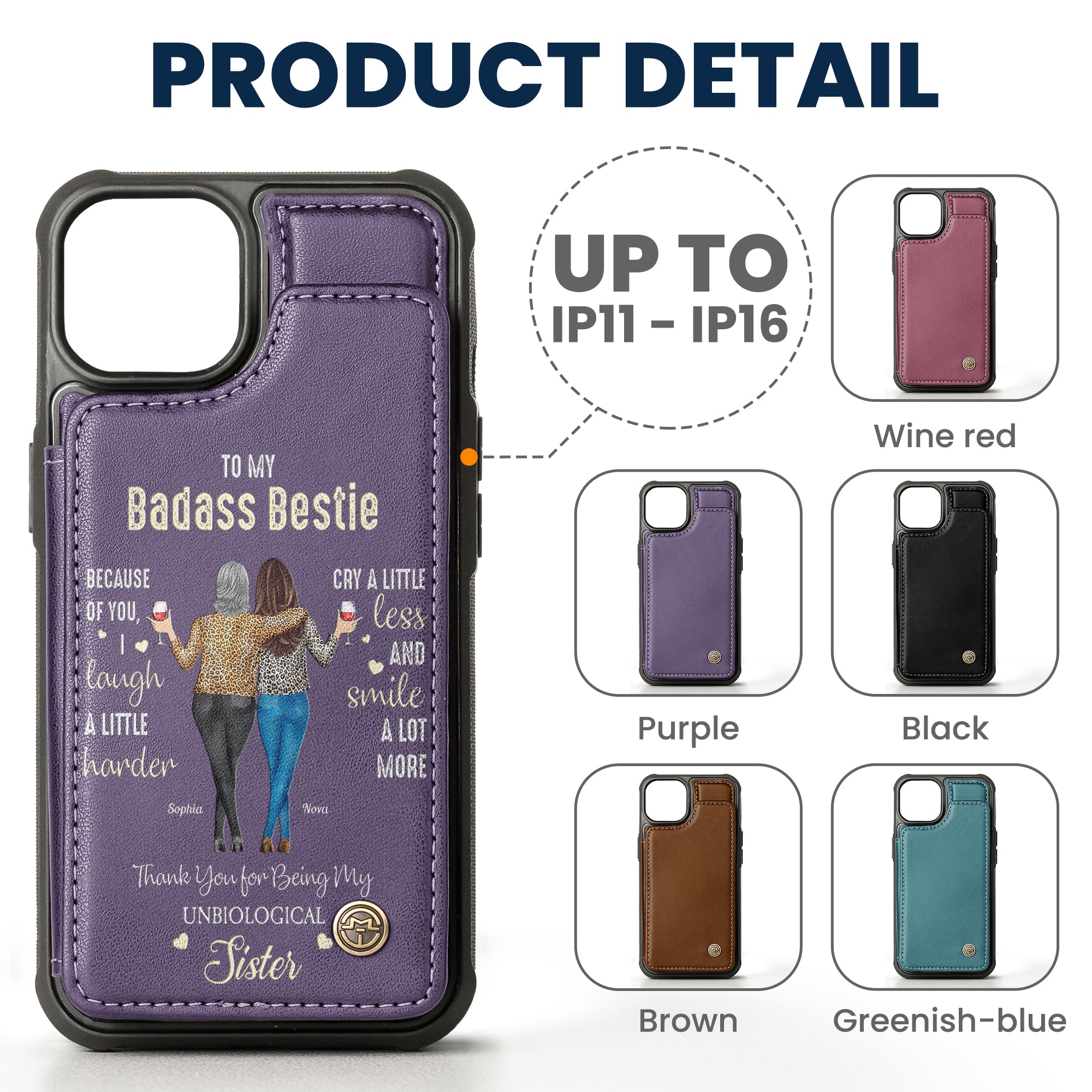 To My Badass Bestie - Personalized Leather Flip Wallet Phone Case