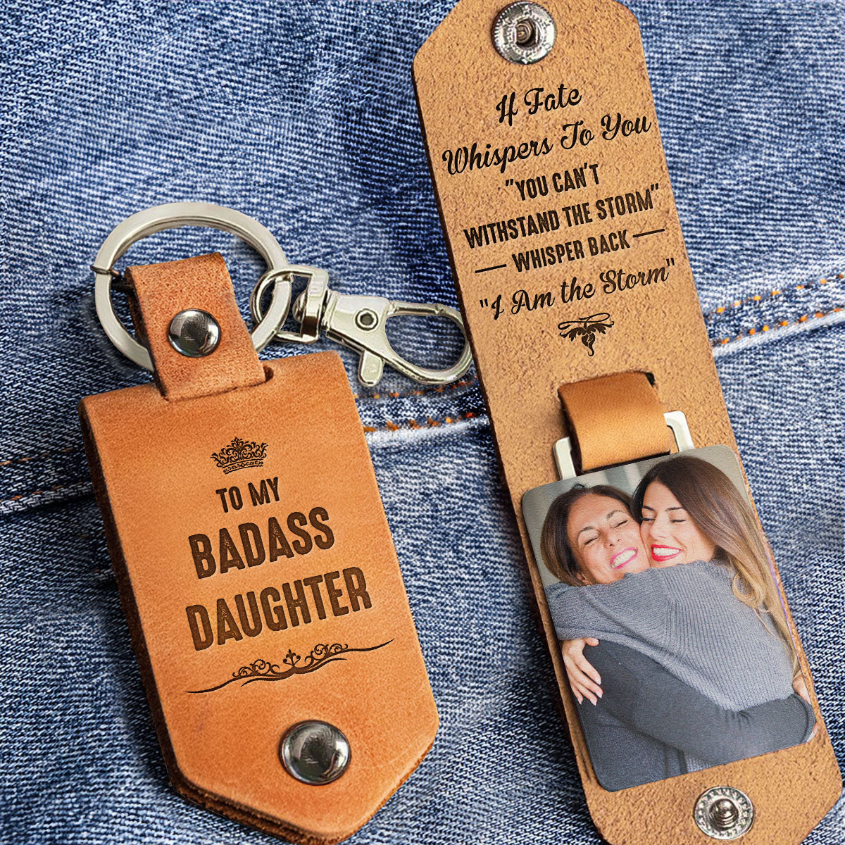 To My Badass Daughter From Mom, Dad - Personalized Leather Photo Keychain