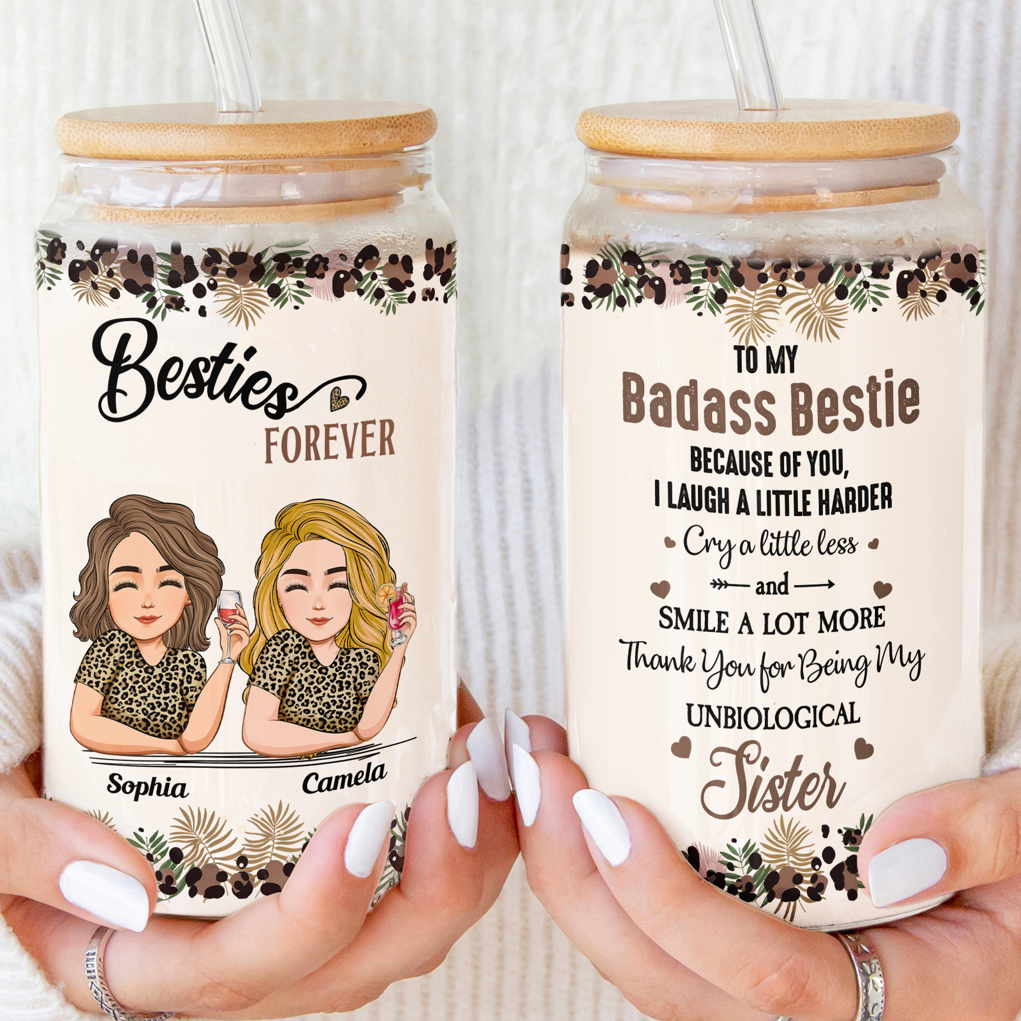 To My Badass Sister Thanks For Being My Unbiological Sister - Personalized Clear Glass Cup