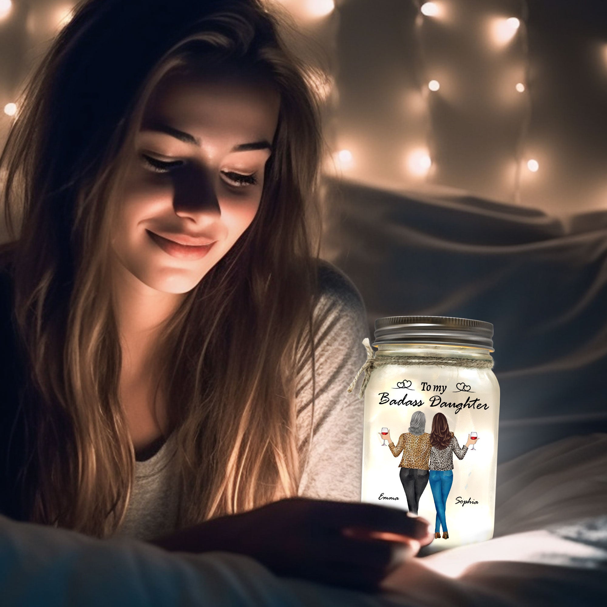 To My Daughter From Mom - Personalized Mason Jar Light