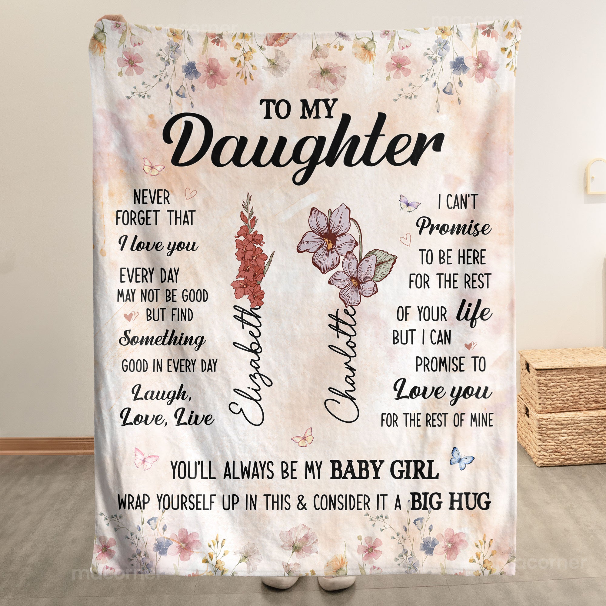 To My Daughter Think This As A Big Hug From Mom - Custom Birth Flower - Personalized Blanket