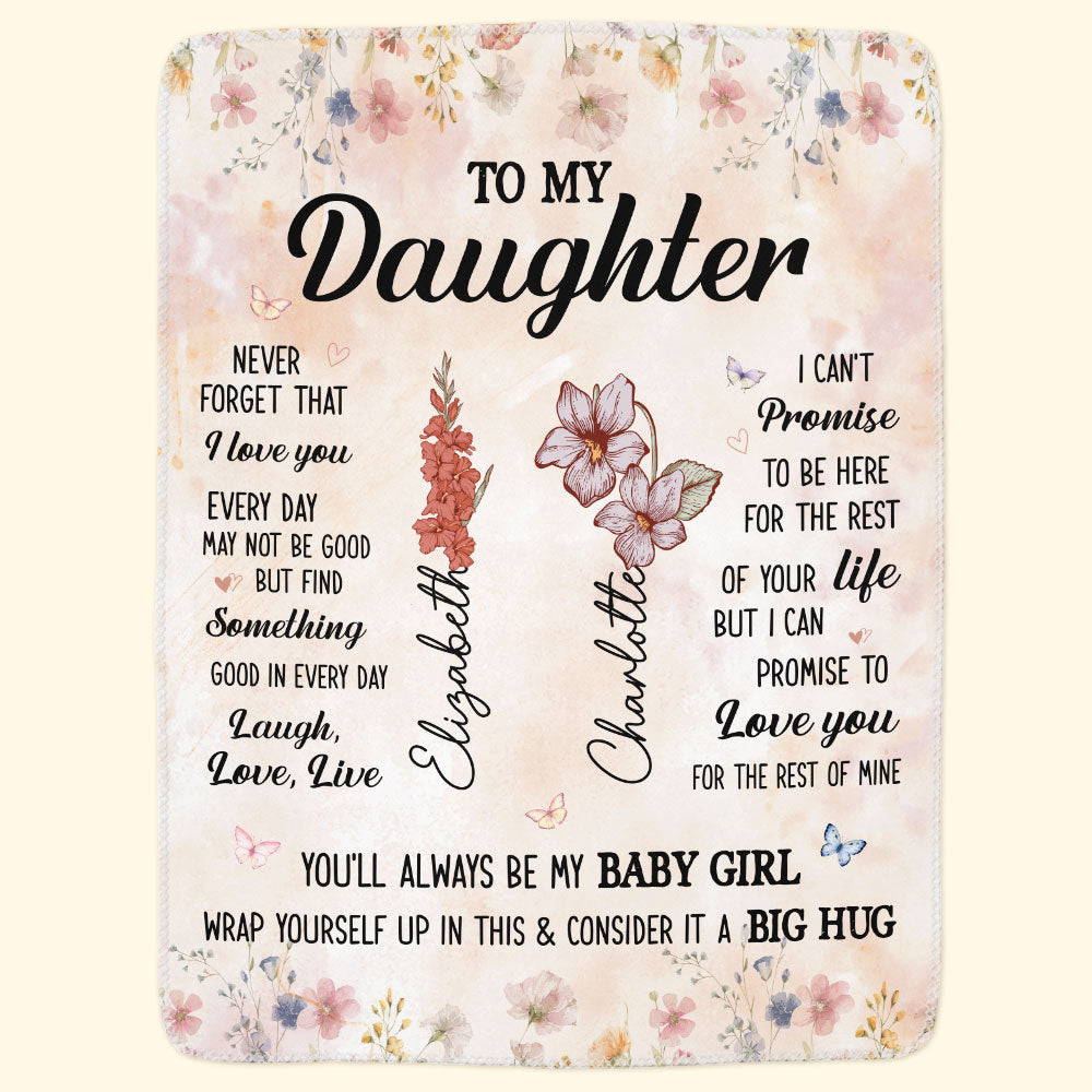 To My Daughter Think This As A Big Hug From Mom - Custom Birth Flower - Personalized Blanket