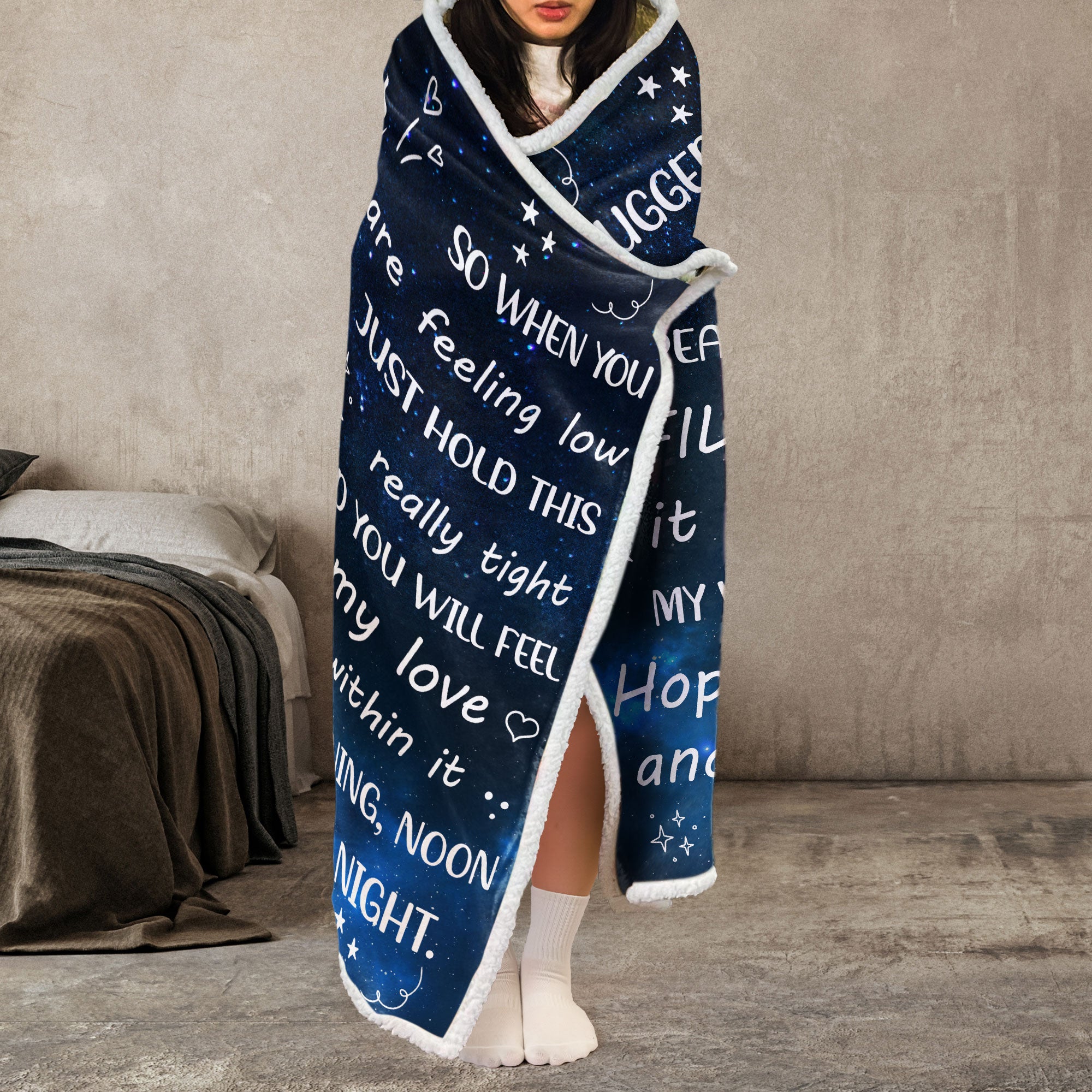 To My Granddaughter Gift Love You To The moon And Back - Personalized Wearable Blanket Hoodie