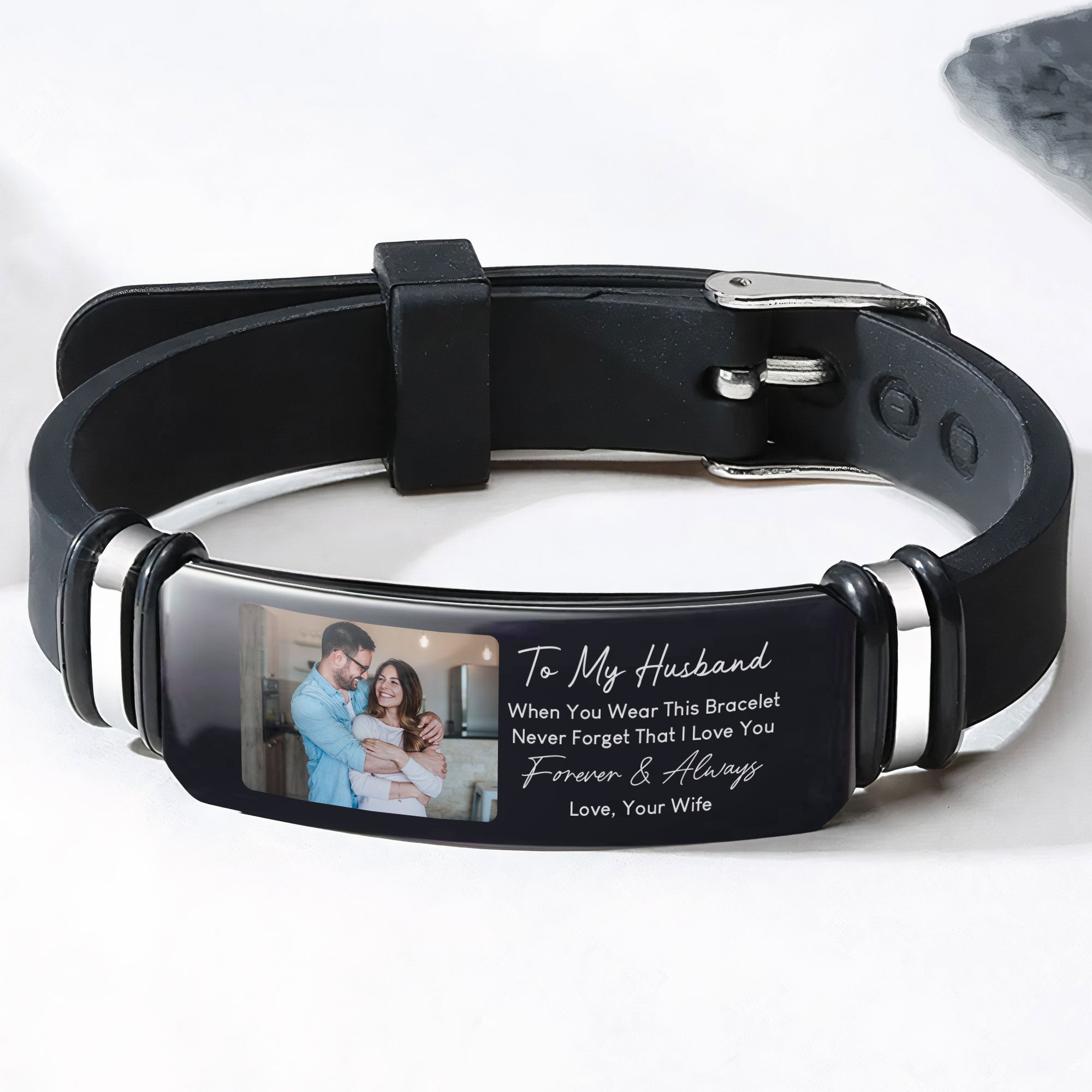 To My Husband Gift I Love You Forever Always - Personalized Photo Bracelet