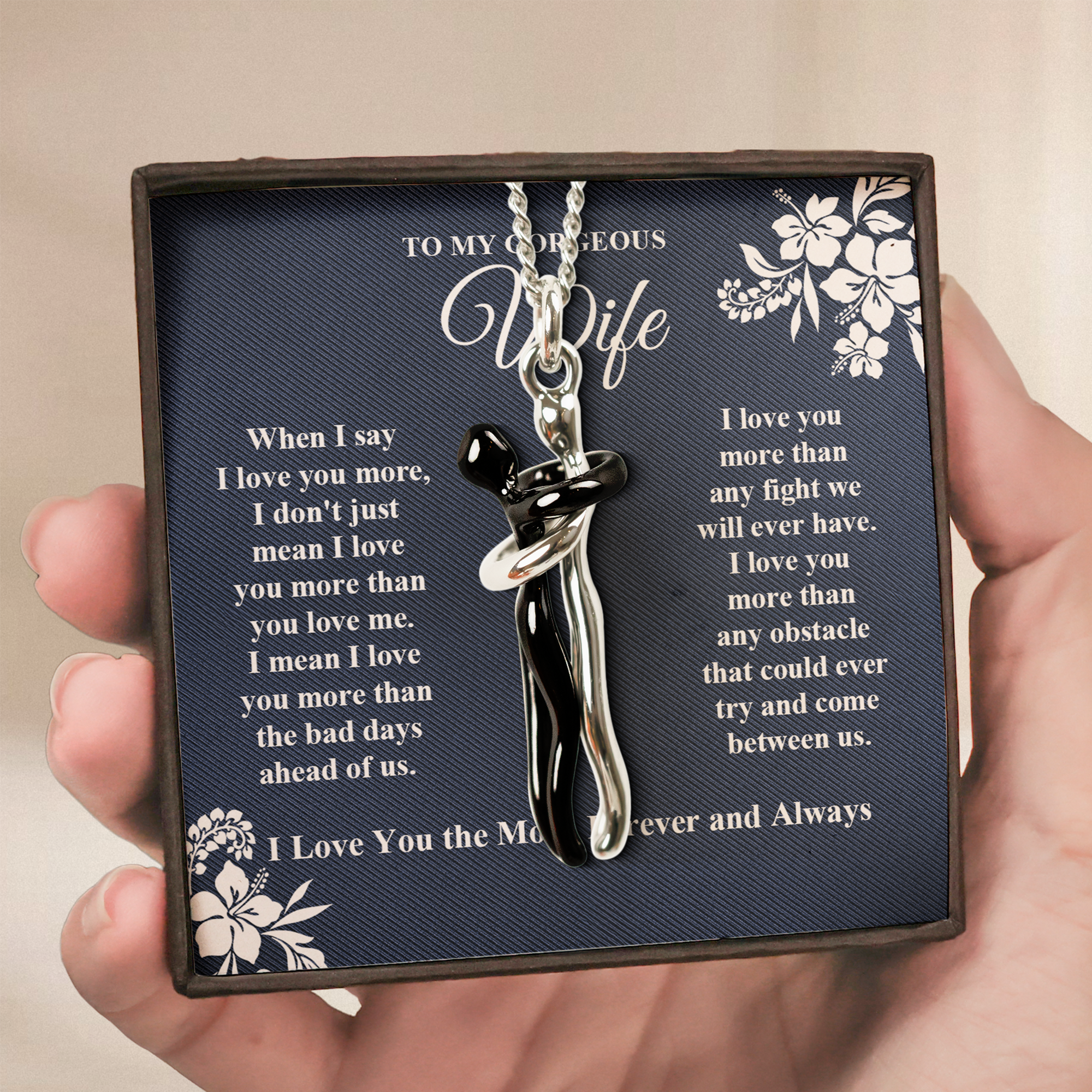 To My Wife Gifts I Love You The Most - Personalized Couples Embrace Pendant Necklaces