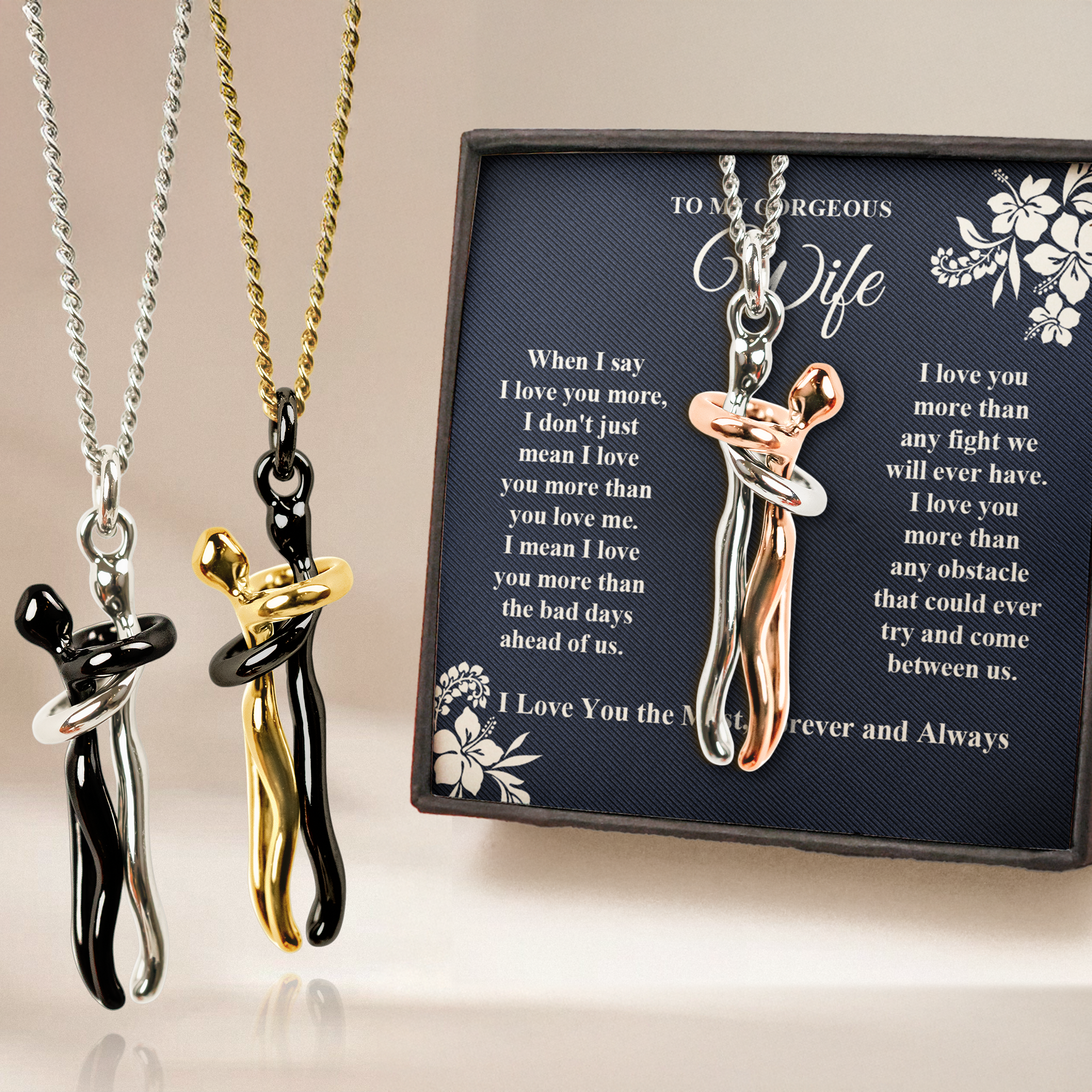 To My Wife Gifts I Love You The Most - Personalized Couples Embrace Pendant Necklaces