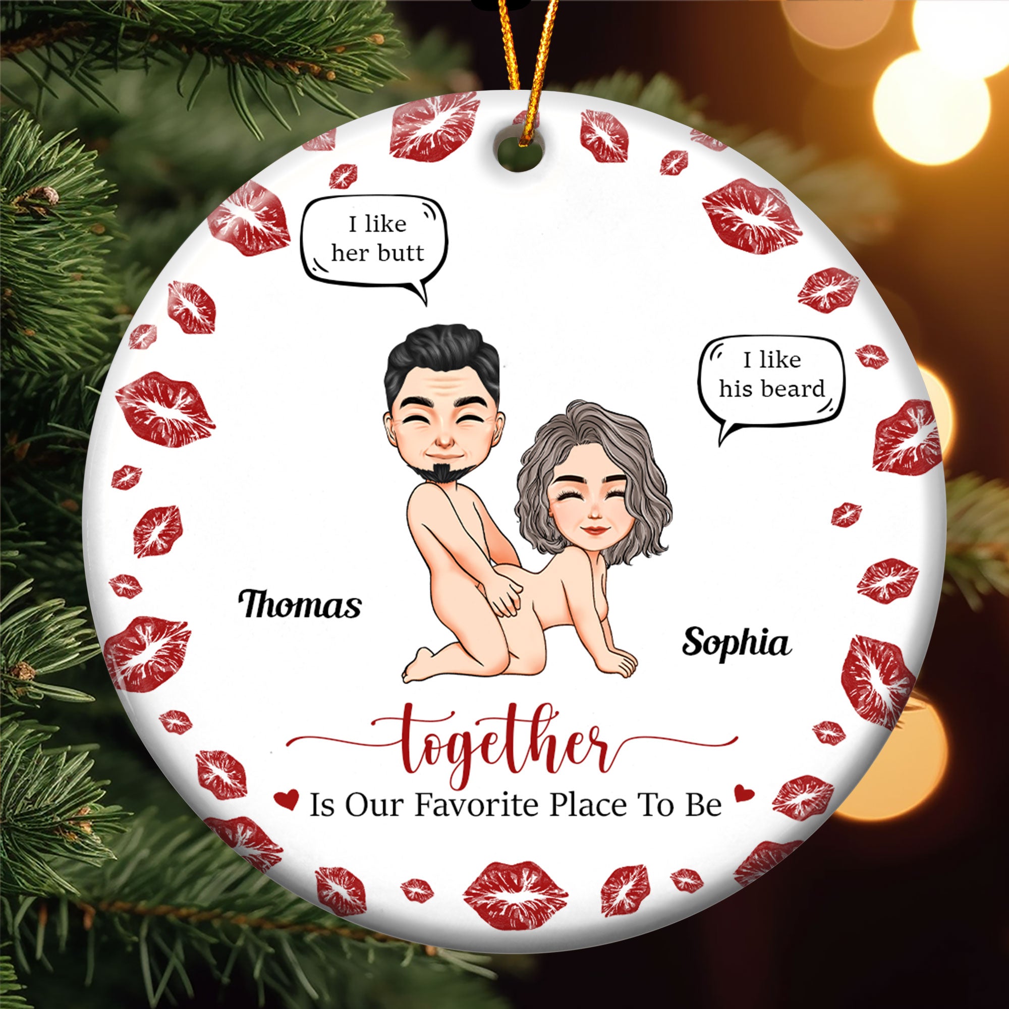 Together Is Our Favorite Place To Be Naughty Couple - Personalized Ceramic Ornament