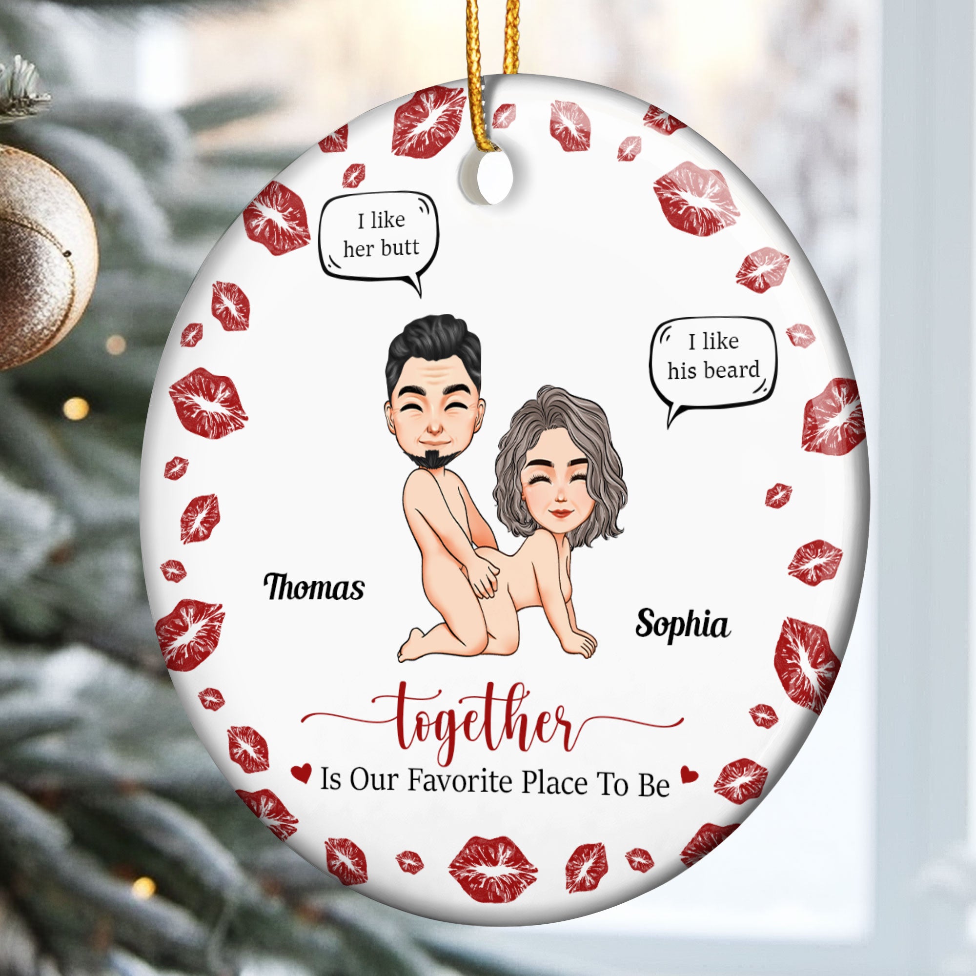 Together Is Our Favorite Place To Be Naughty Couple - Personalized Ceramic Ornament