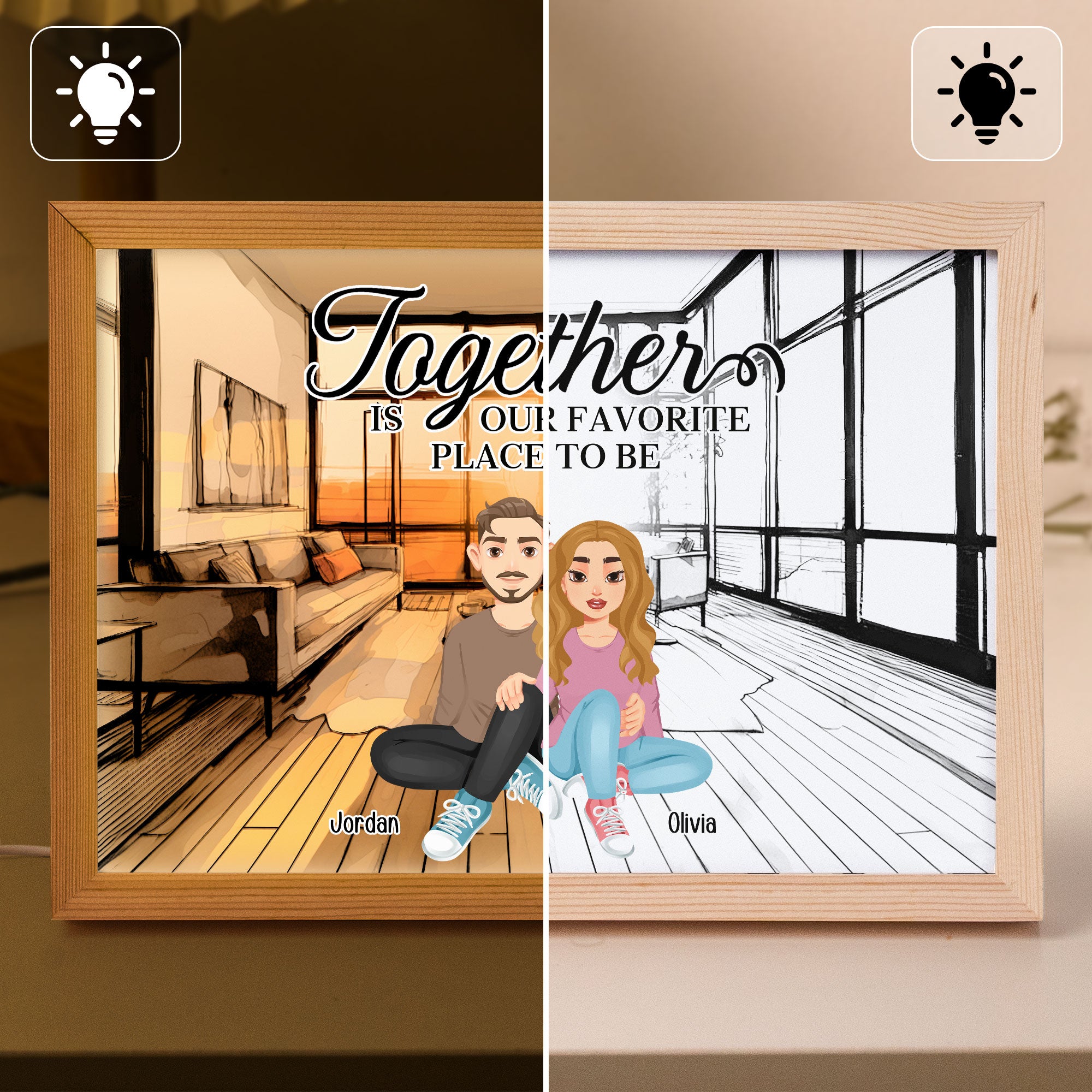 Together Is Our Favorite Place To Be - Personalized Light Up Picture Frame