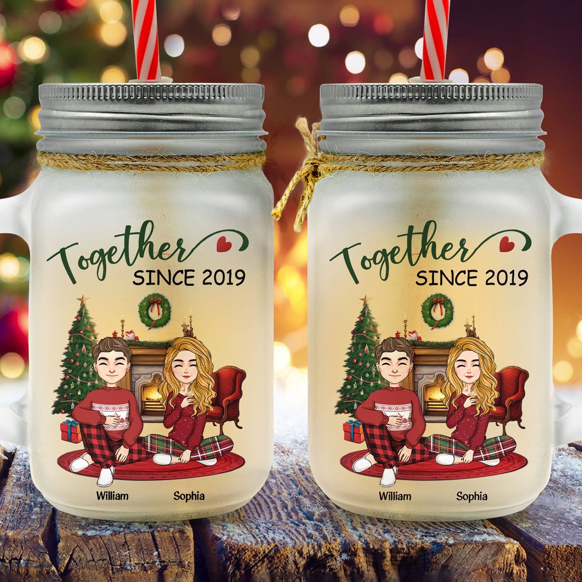 Together Since Couples - Personalized Mason Jar Cup With Straw